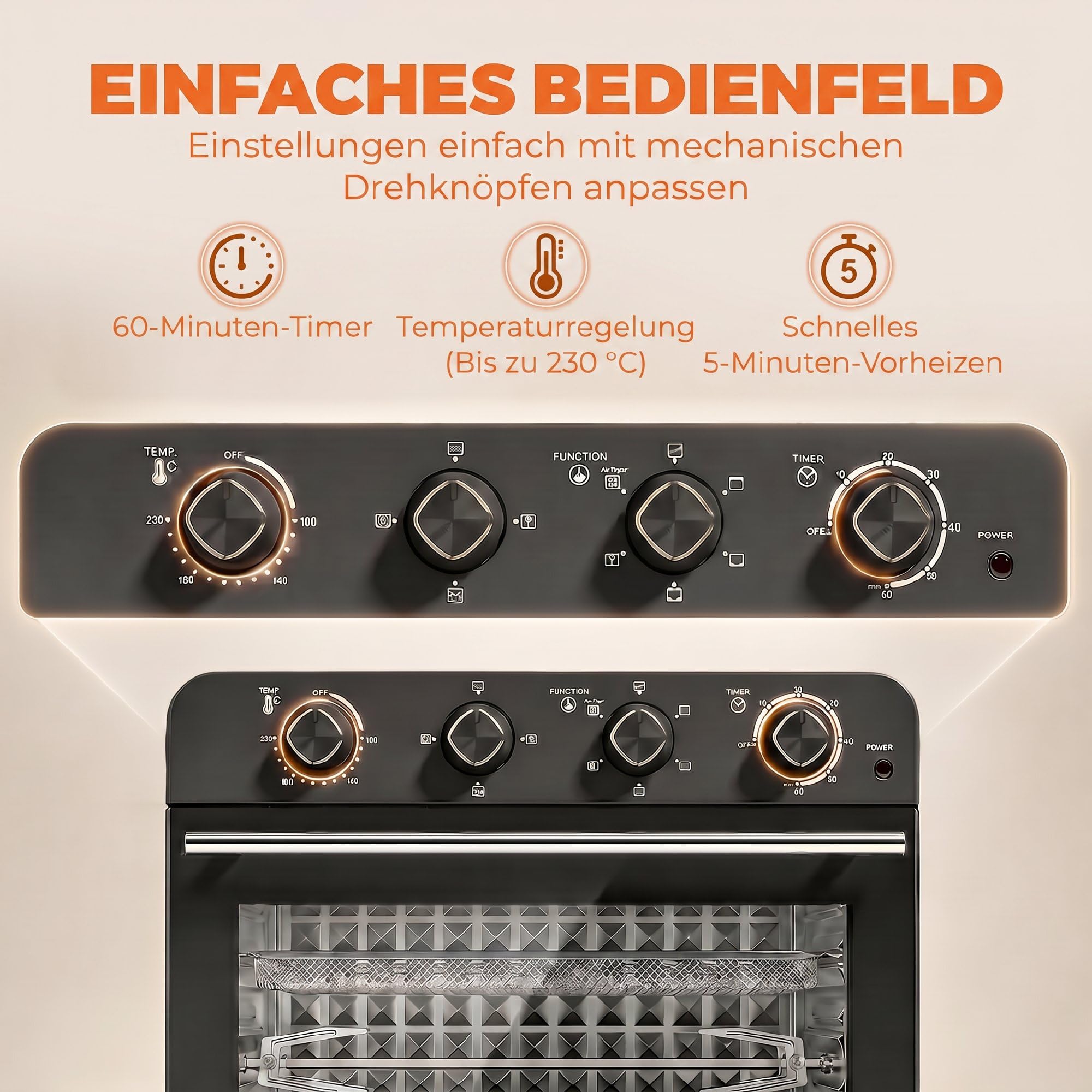 HOMCOM Heißluftfritteuse 36 Liter Mini Backofen mit Umluft, Backblech, Rost