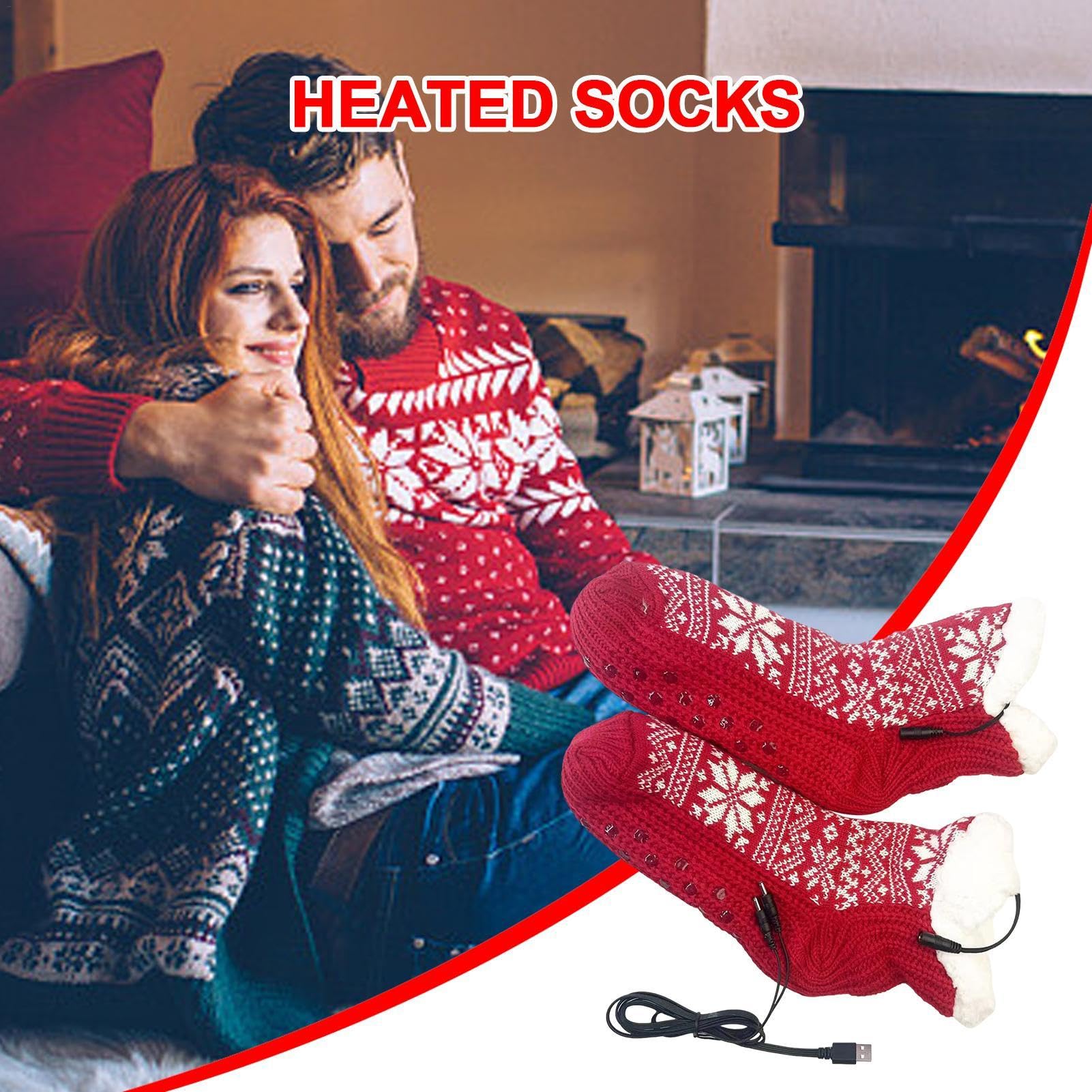 Self-Heating Socks - Electric Heated Socks, Men Feet Warmers, USB Powered Anti-Cold Socks | Winter Accessories Foot Heater, Portable Snowflake Pattern Warming Socks Suitable for Outdoor Activities