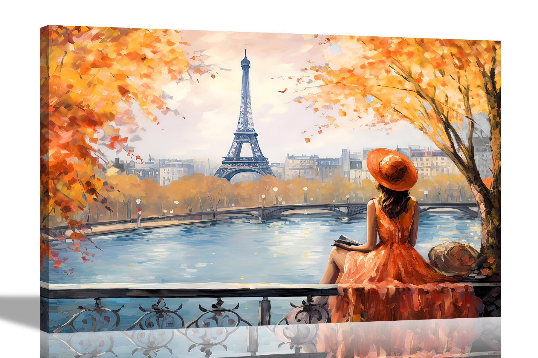 Artley Prints Landscape Orange - Landscape Alone And Blissful In Paris Orange Wall Canvas For Living Room - Abstract Decoration To Hang Art Prints Framed Pictures 76 X 50Cm (30 X 20 Inches)