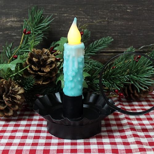 Miniatura 2 de CVHOMEDECO. Velas de cera real sumergidas a mano con temporizador, luces LED rústicas sin llama, 4-34 pulgadas, color verde azulado, 6 unidades en