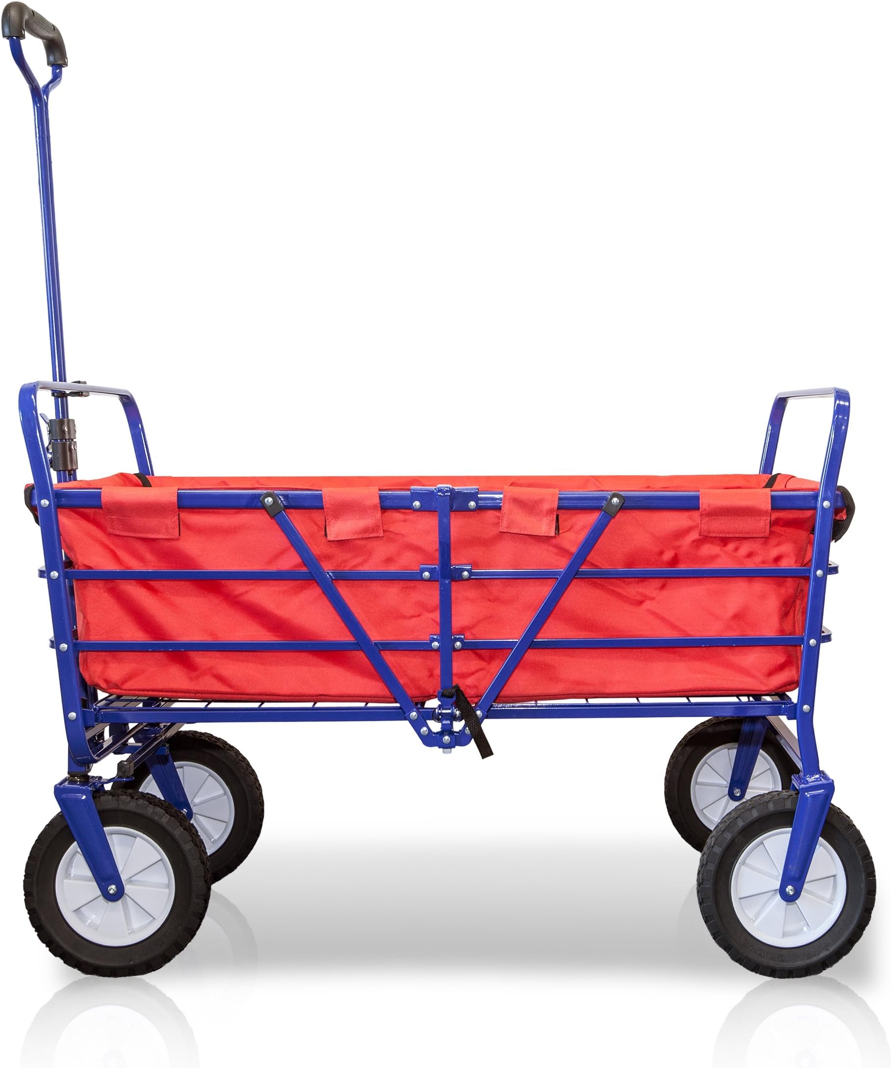 WonderFold Outdoor Next Generation 2-in-1 Heavy Duty Folding Wagon Field Work Garden Utility Cart with Polyester Basket (Sapphire Blue with Red Basket)