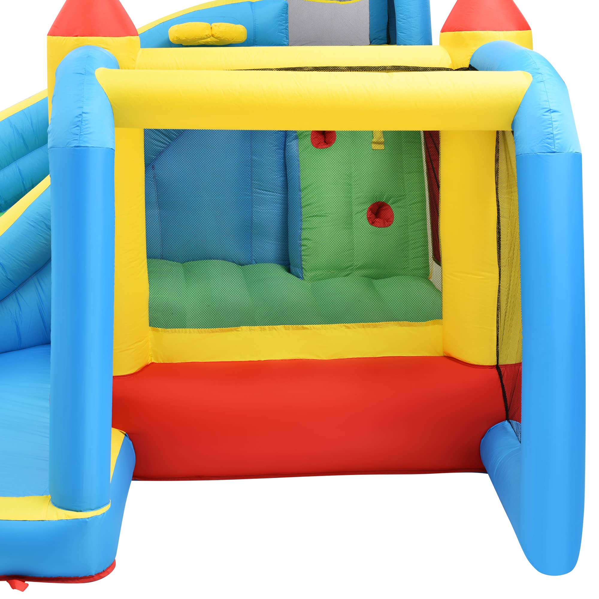 Merax Aufblasbare Hüpfburg mit Gebläse, Trocken-/Wasserrutsche, Outdoor Castle mit Sprungbereich, großes Wasserpool, Fußballnetz, für Kinder von 3 bis 10 Jahren, inkl. Tragetasche, 364 x 315 x 239 cm