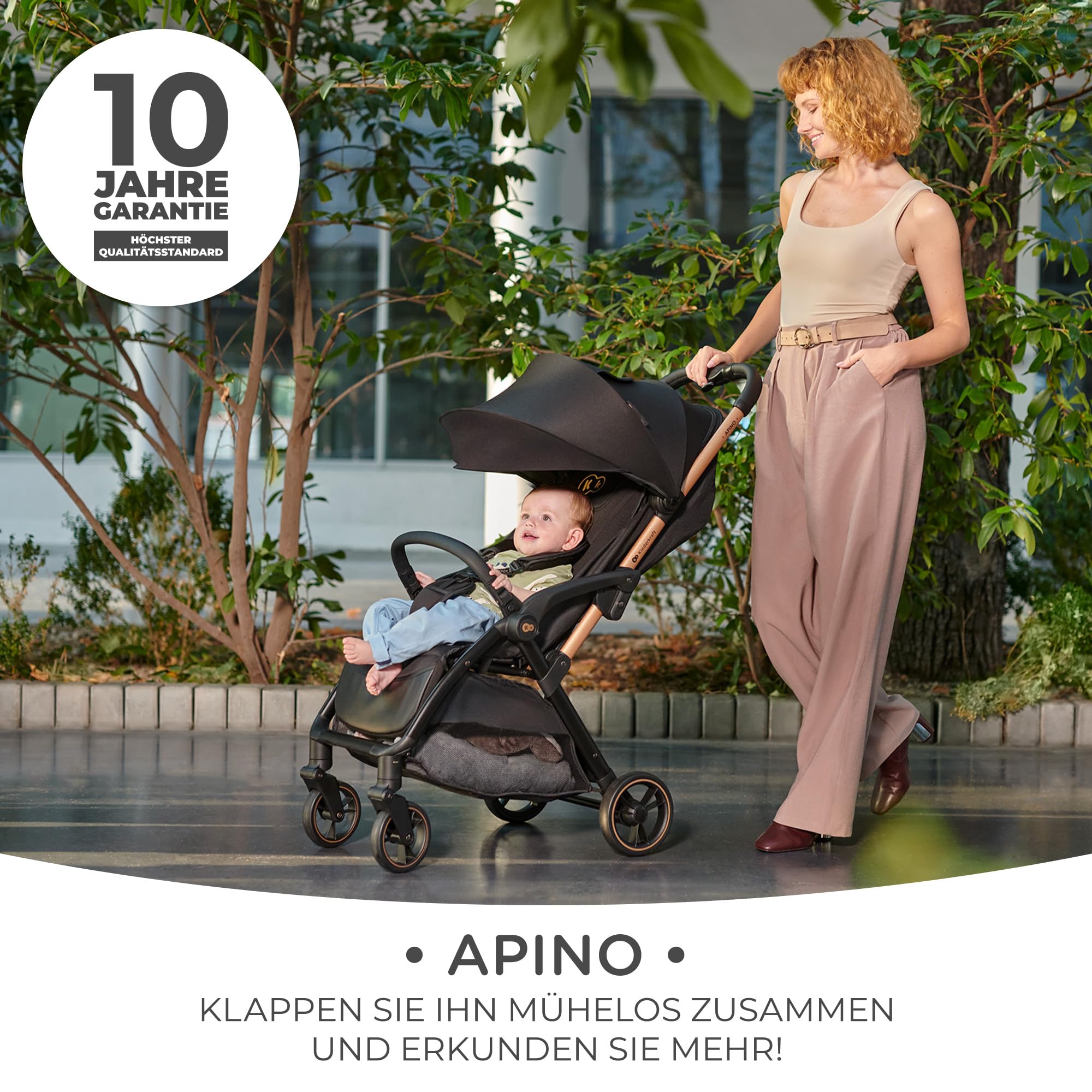 Kinderkraft APINO Buggy bis 22 kg, Liegebuggy, Leicht 7,5kg, Automatisches Zusammenklappen, Grau