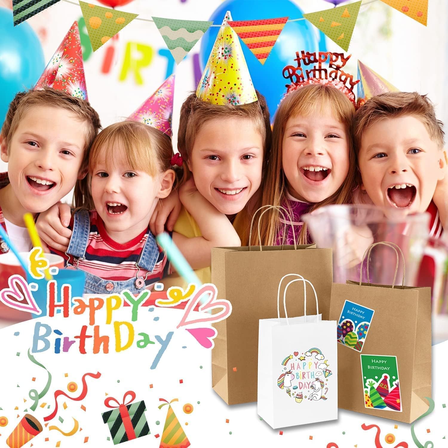 Brown Kraft Paper Bags with Handles, 25pcs Small Return Gift Bags Bulk, Retail, Shopping, Birthday Wedding Party Favour, Merchandise Bags | Small Size: 6x4x8 inch BROWN 1