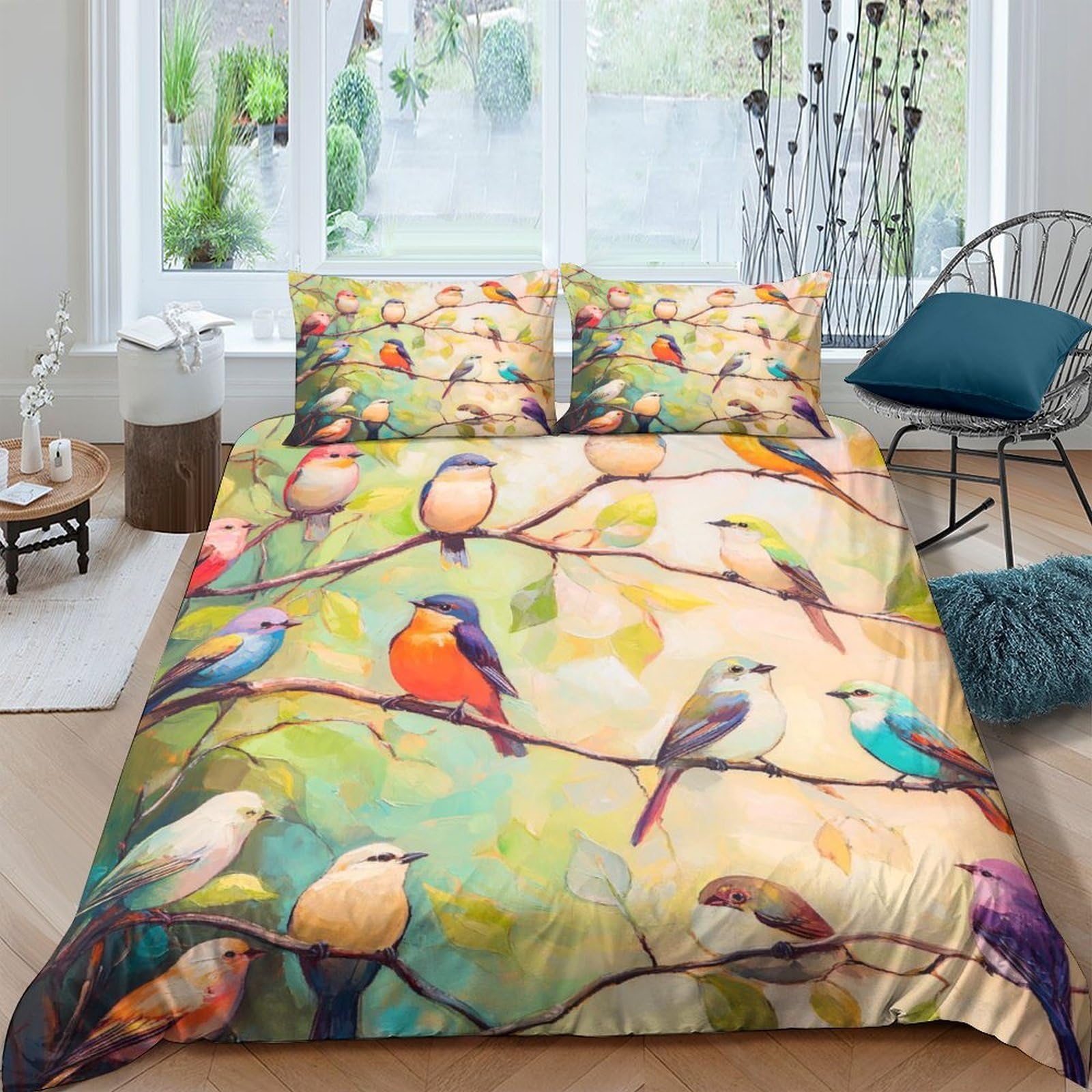 Ctjqhvkz Style-6 3D Printed Colorful Songbird Fitted Sheet Microfiber Soft Bird Branch Bed Cover For Bedroom Guest Room Decor Single（135X200cm）