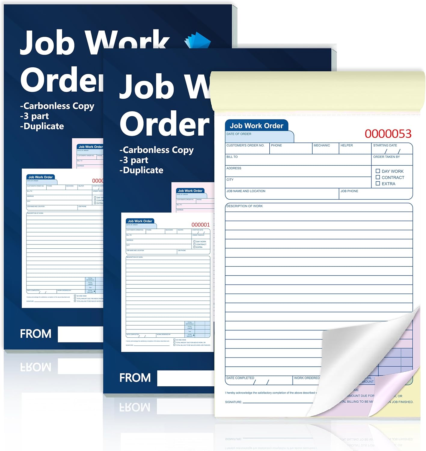 150 Sets Job Work Order Form Book 3 Part Carbonless Work Order Invoice Book 5.5 x 8.3 inch Job Order Forms with Numbers and Tear Off Top with Hard Backing for Business Service (3)