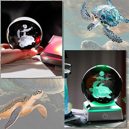 Miniatura 5 de Ornalrist Regalos de tortugas marinas para mujeres y hombres, bola de cristal de tortuga marina 3D con base de luz LED colorida, bola de nieve de