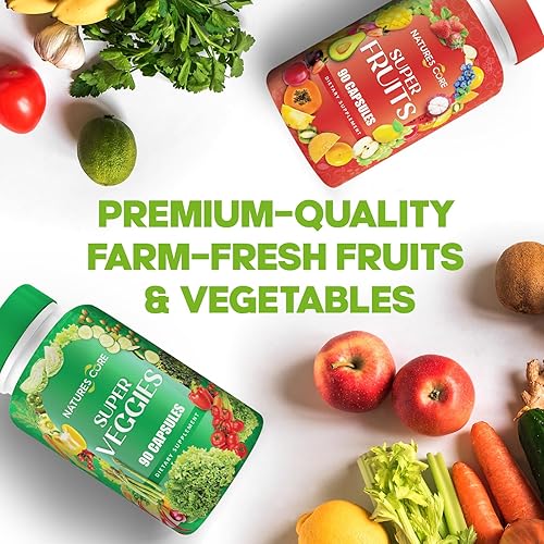Miniatura 9 de Nature's Core Suplemento de frutas y verduras – 360 cápsulas – 100% suplementos enteros de súper frutas y supervegetales y vitaminas, fabricado en