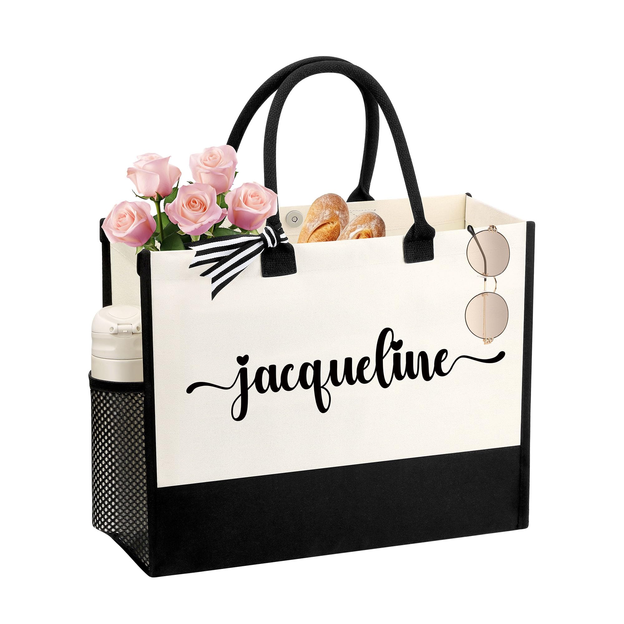 Personalized Name Tote Bag for Women, Birthday Best Friend Bridesmaid Gifts for Women Canvas Initial Tote Bags