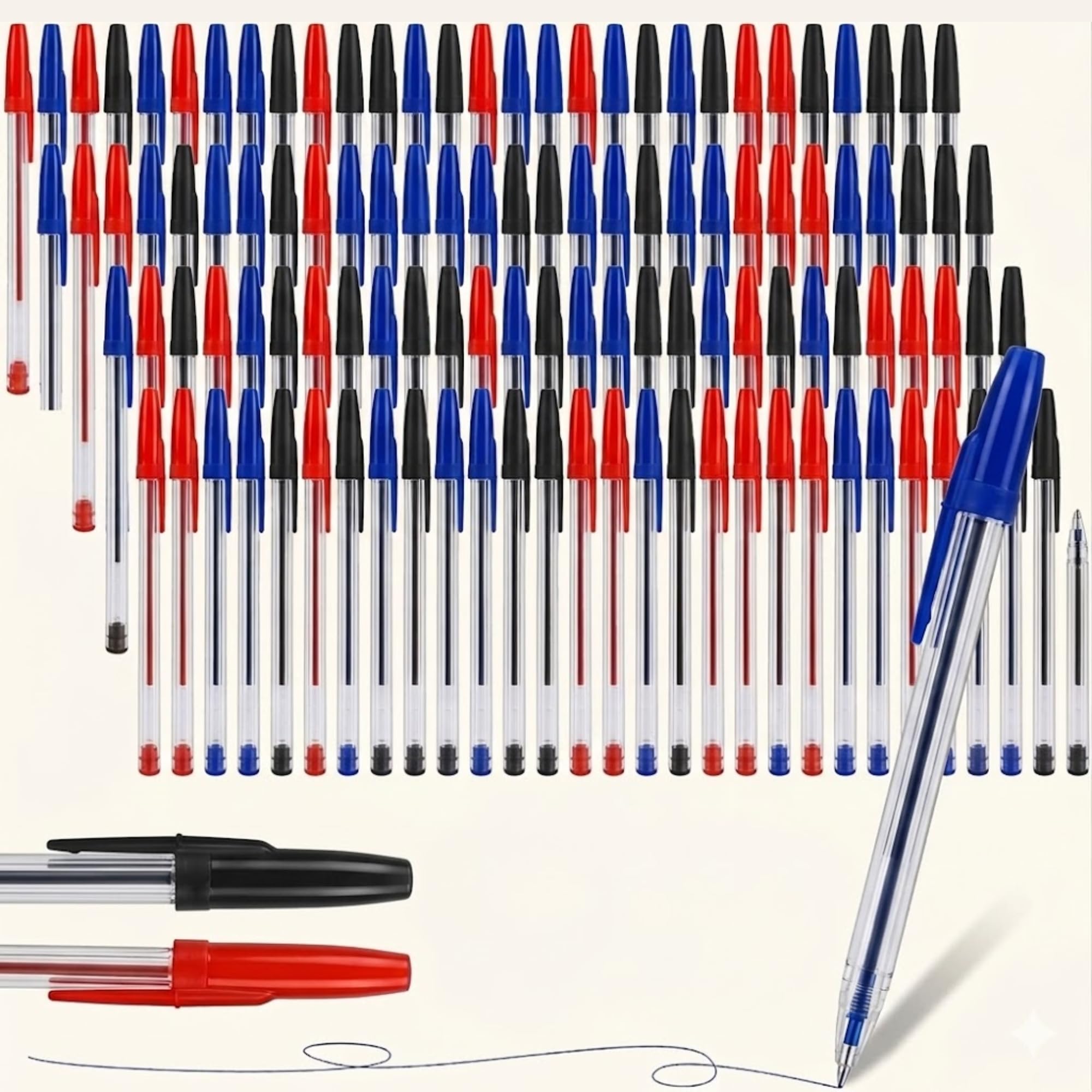 BED TIME UK 96 Pack Ballpoint Pens – Black, Blue & Red Medium Tip Biros – Smooth Writing, Comfortable Grip & Long-Lasting Ink – Bulk Stationery Supplies for School, Office & Home Use