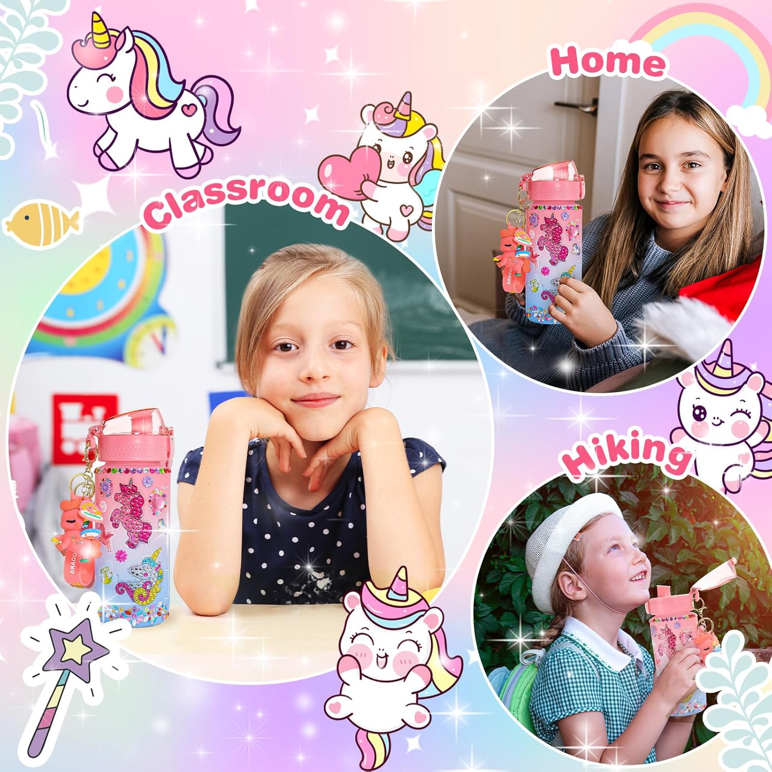 vicia Decorate Your Own Water Bottle for Girls, Unicorn Painting Craft Girls Unicorn Themed Craft Kits for Girls Ages 6-12,Pink