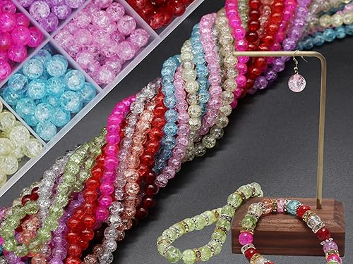 Miniatura 4 de 600 cuentas de vidrio agrietado de 0.315 pulgadas de colores surtidos para fabricación de joyas, hechas a mano, redondas, lisas, sueltas, para