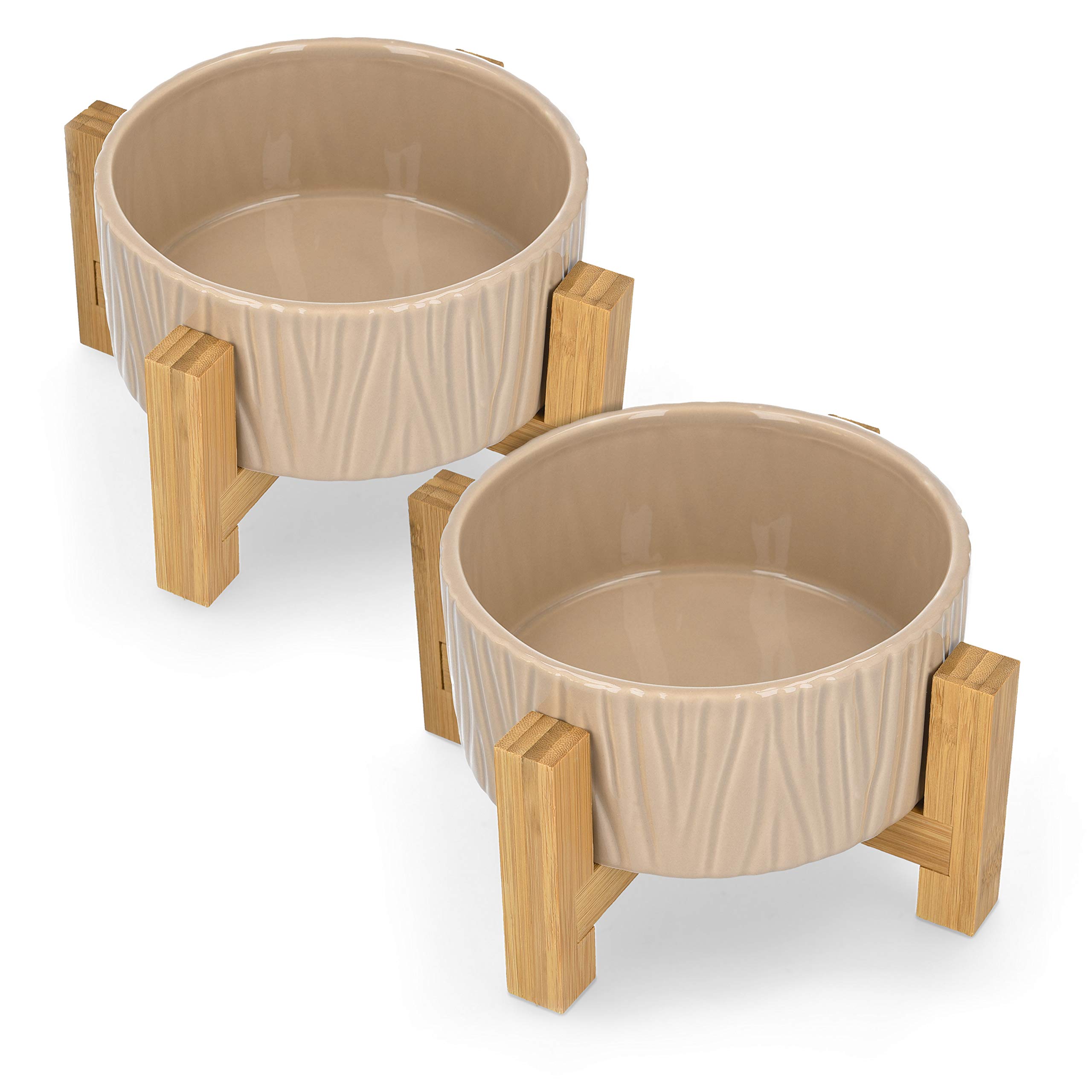 Navaris Ceramic Elevated Cat Bowls - Raised Food and Water Bowl