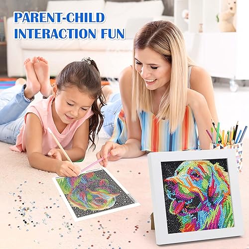 Miniatura 2 de Sloikey Kits de arte de diamantes 5D para niños con marco de madera, artes y manualidades para niños de 6 a 12 años, pintura de puntos de diamante