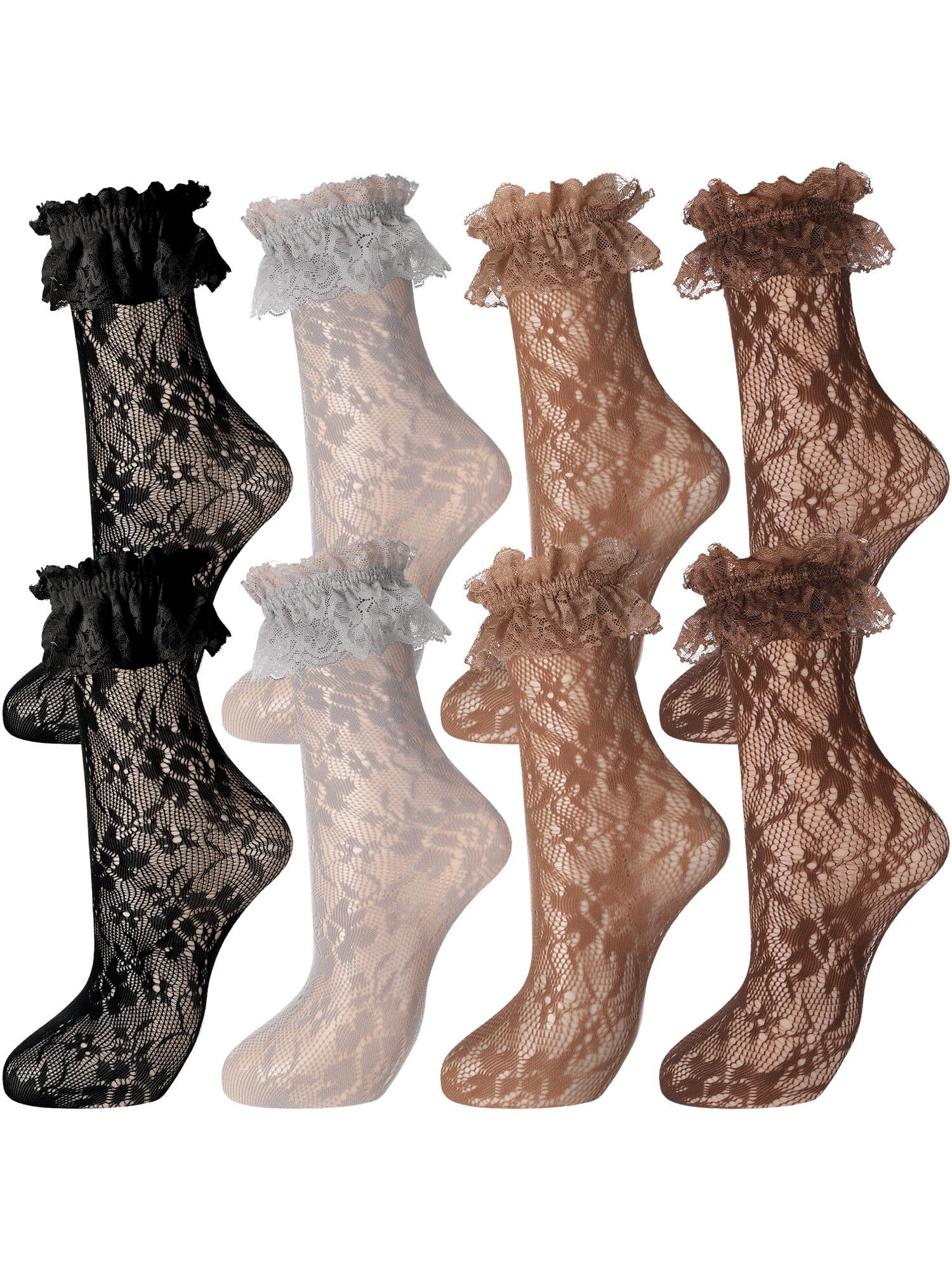 Geyoga Women's Lace Ruffle Frilly Ankle Socks (4 Pairs)