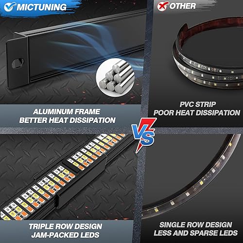 Miniatura 4 de MICTUNING Barra de luz LED triple de 60 pulgadas para portón trasero IP68, marco de aluminio plegado para enchufar y usar, con conector plano de 4