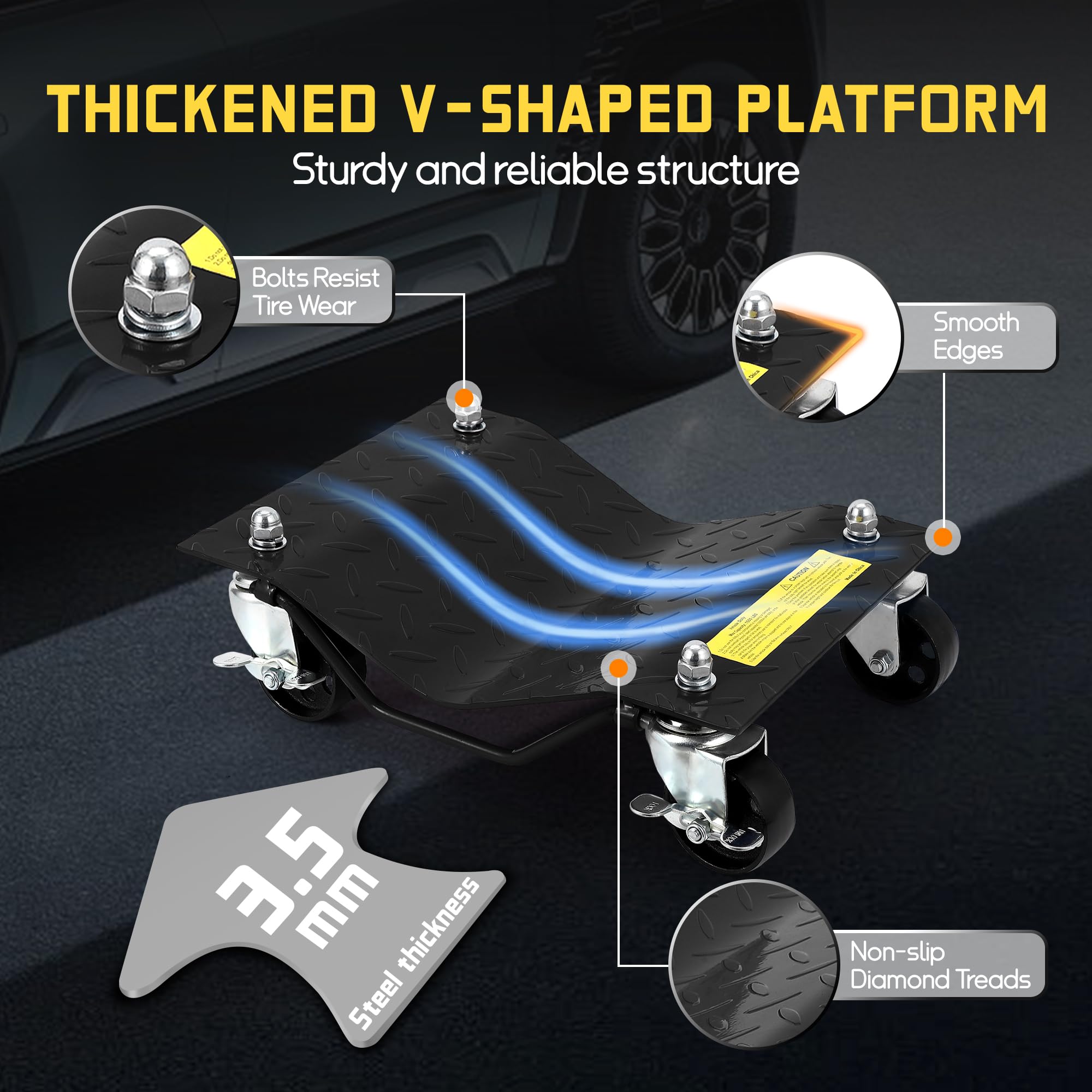 Zstar Schwerlast Radroller Set für Autos – 4 Stück, 8000 lbs Tragkraft – 360° drehbare Stahlrollen, Anti-Rutsch Oberfläche – Perfekt für PKW, SUV, LKW in Werkstatt & Garage – 15,7x11,8 Zoll – Farbe: