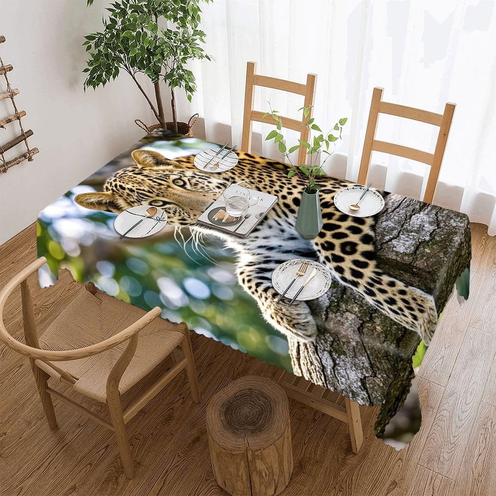 LZQPOEAS Leopard Tablecloth Rectangle Table Cloth Decorative Fabric Table Cover Waterproof Seasonal Table Cover Wrinkle Resistant Washable Table Cloth for Party Picnic Dinner Decor 60"x86"