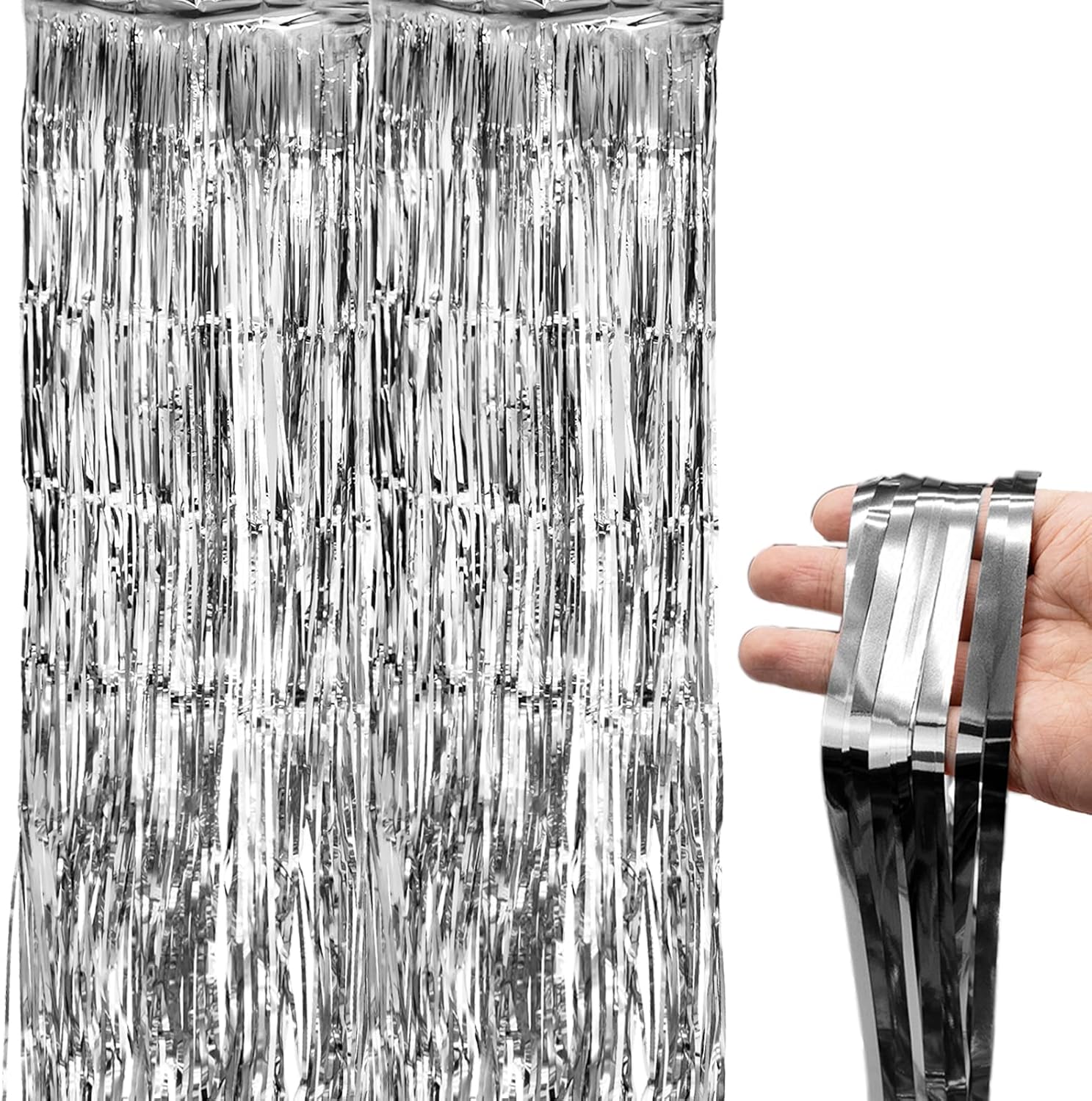 SZXMDKH Pack of 1 Silber Tinsel Curtain foil Fringe Shimmer Curtain