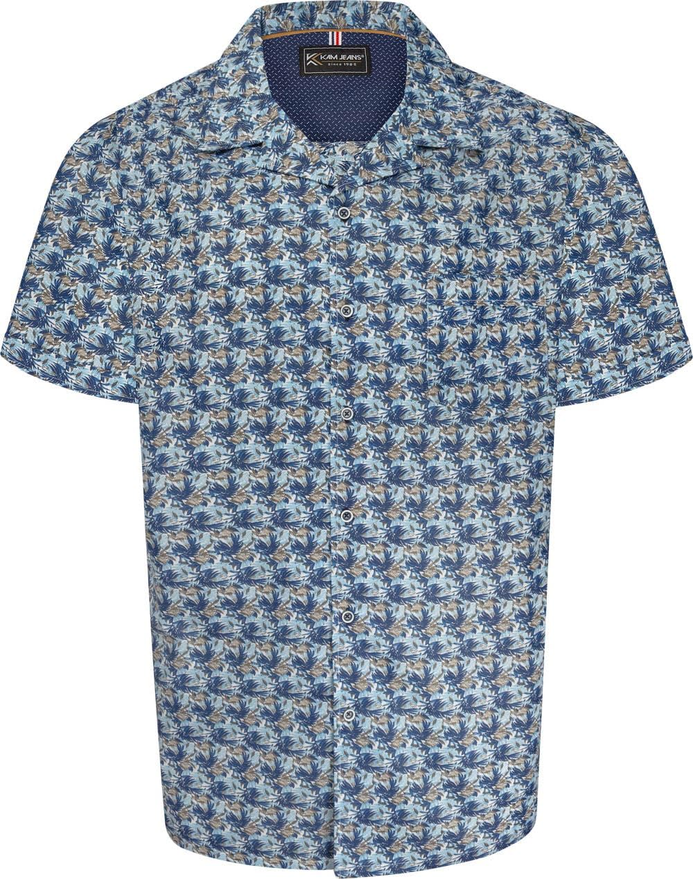 Kam Men's Blue Hawaiian Shirt Short Sleeve Cotton Button Down Plus Size 2XL-8Xl 6342 (Uk, Alpha, 7XL, Plus, Regular, )