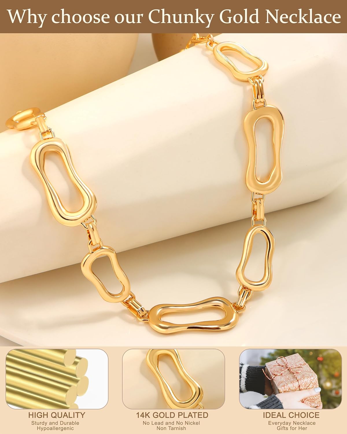 Chunky Gold Choker Necklaces for Women,14K Gold Plated Teardrop Thick Chain Necklaces for Women Bold Statement Necklace Trendy Jewelry Gifts - Image 4