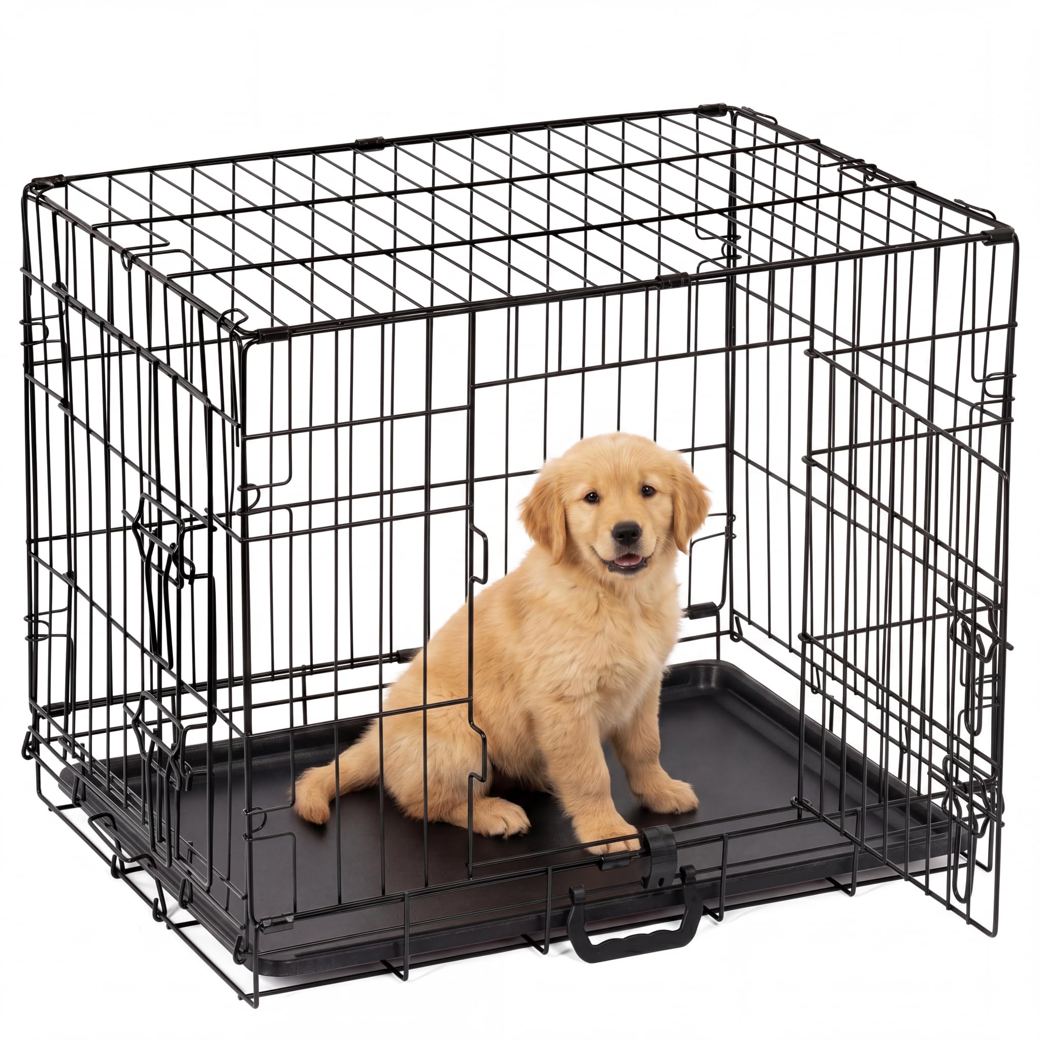 Dog Crate Small Size Dog Puppy Pet Cage with 2 Doors (Front & Side), Dog Crate with Removal Tray,Folding Metal Pet Dog Training Cage Crate for Dogs (Small 24")
