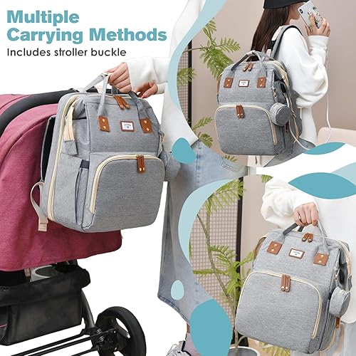 Miniatura 3 de Mochila para pañales, bolsa de pañales grande impermeable y ligera con cambiador, bolsillos aislados, puerto USB y correas para cochecito, bolsa de