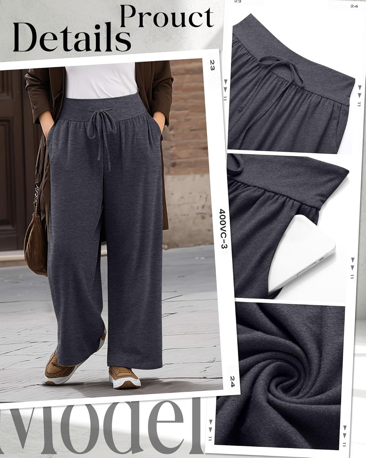 Neer 3 Pack Women's Plus Size Lounge Pants, Wide Leg Yoga Pants Baggy Drawstring Sweatpants with Pockets Casual Loose Jogger - Image 5