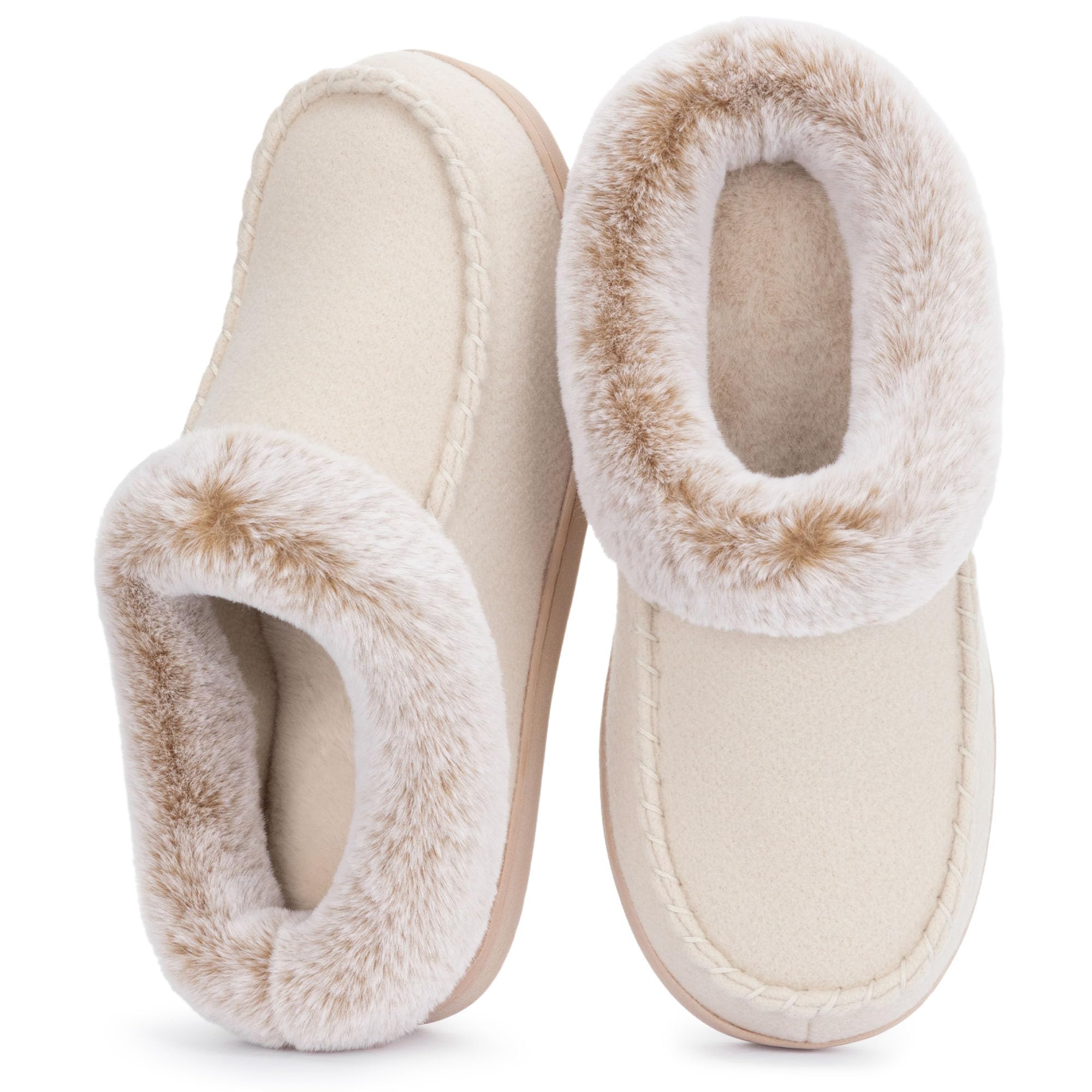ULTRAIDEAS Women's Memory Foam House Slippers with Hard Bottom, Fur Lined House Shoes with Non-Slip Rubber Sole for Indoor & Outdoor