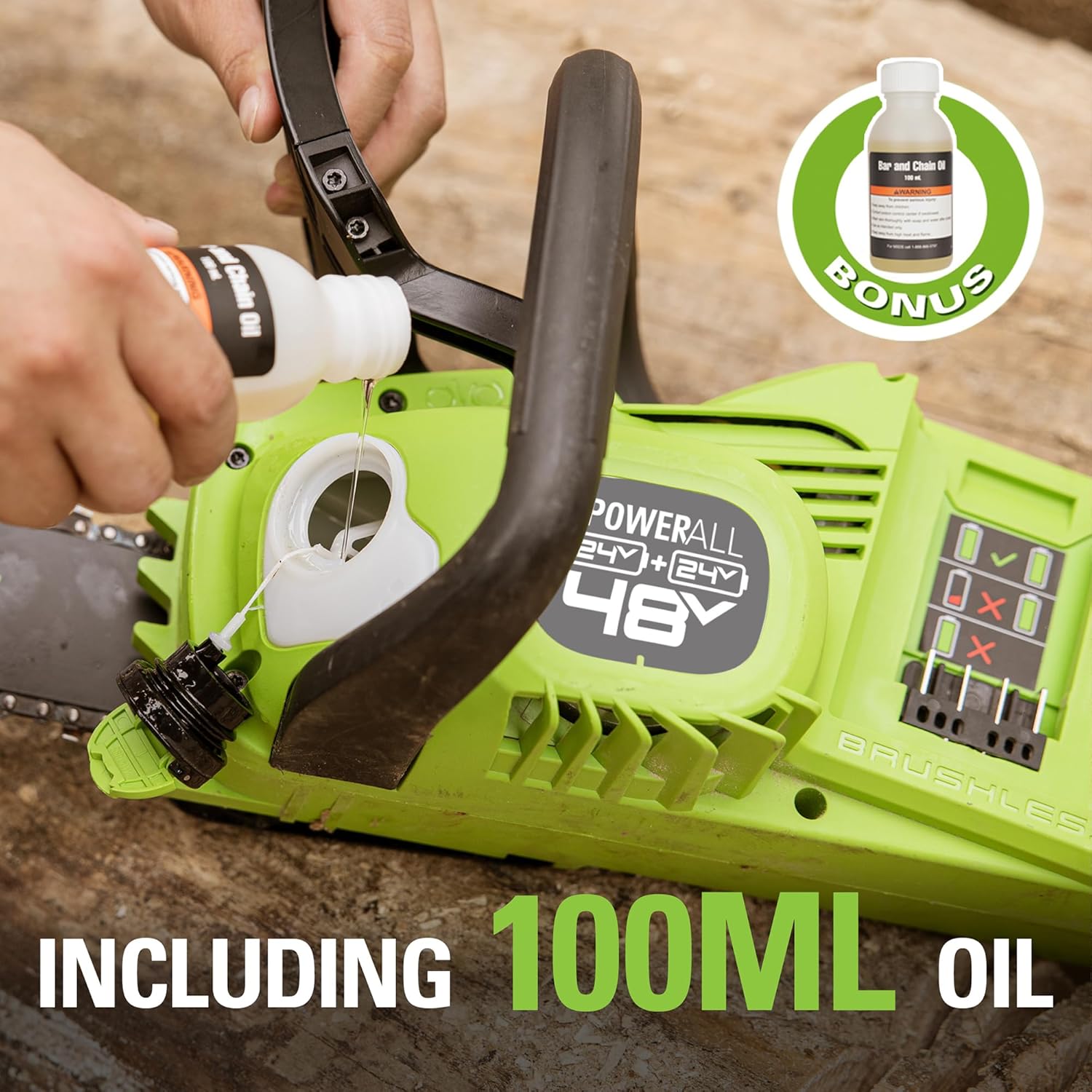 Greenworks 48V (24V x 2) 14" Brushless Cordless Chainsaw (Great For Tree Felling, Limbing, Pruning, and Firewood / 200+ Compatible Tools), (2) 4.0Ah Batteries and Dual Port Rapid Charger Included