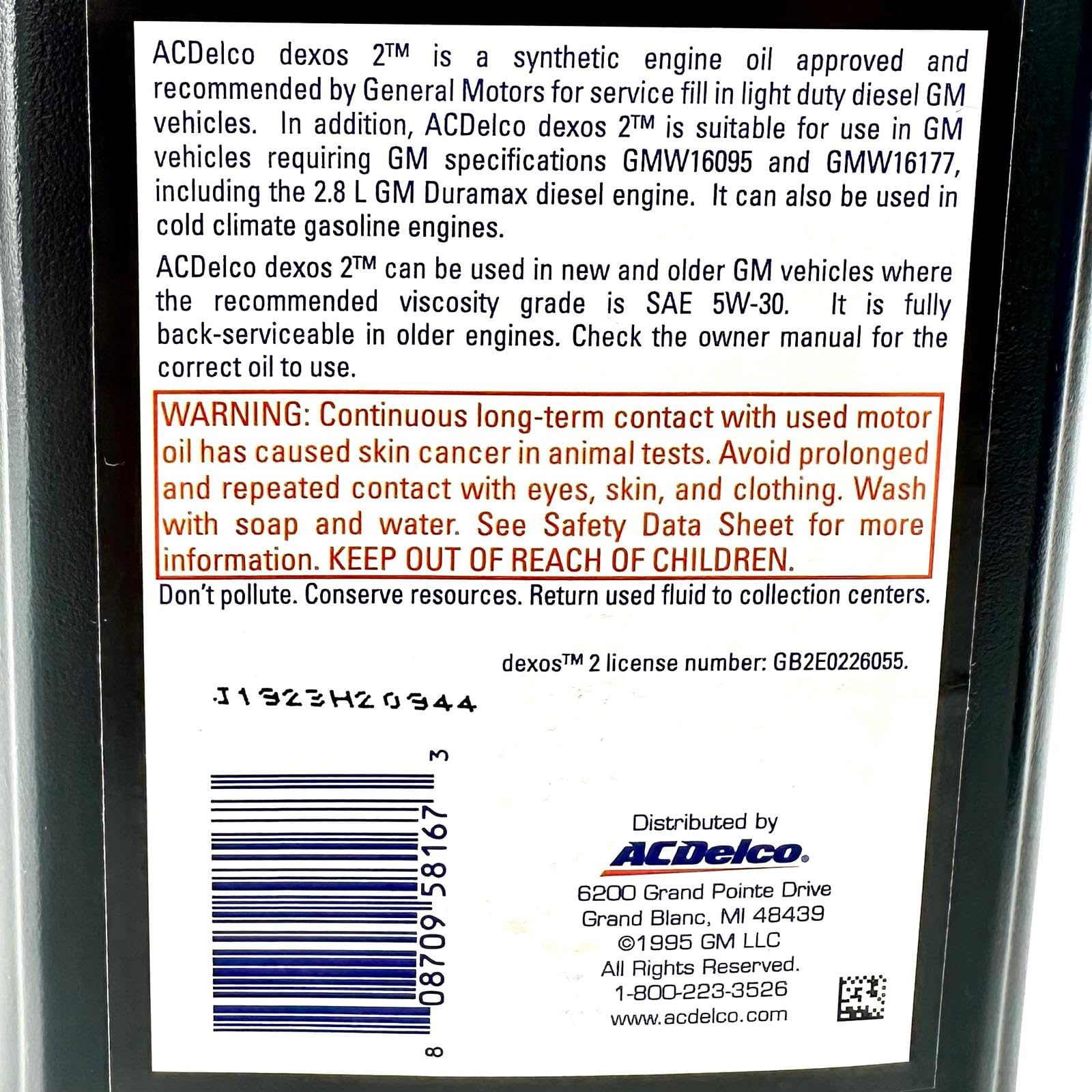 ACDelco 10-9129 19354306 dexos2 Full Synthetic 5W-30 Motor Oil - For 2016-2022 2.8L Duramax | Case of 12 Quarts