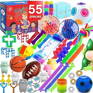 Sensory Toys Set 55 Pack, Stress Relief Fidget Hand Toys for Adults and Kids, Sensory Fidget and Squeeze Widget for Relaxing Therapy - Perfect for ADHD Add Anxiety Autism