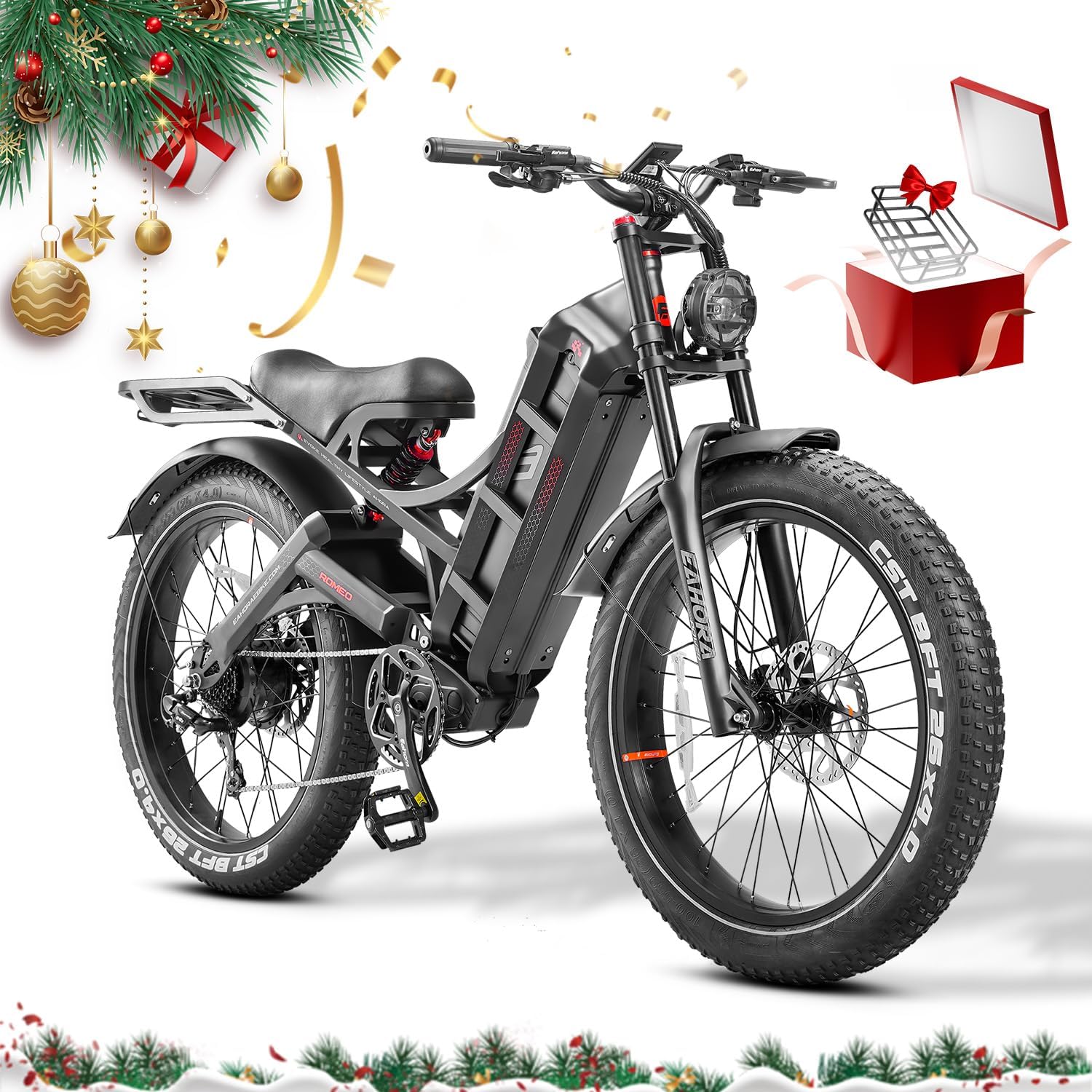 Romeo Pro II/Romeo Pro (2025 Latest) 3000W/1600W Electric Bike for Adults 52/48V 60AH 100-200 Miles Long Range Electric Bike 26"*4.0" Fat Tire Electric Mountain Bike Full Suspension Ebike