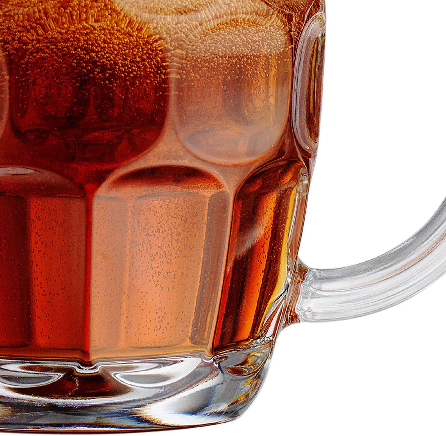 2 tazas de cerveza con hoyuelos de cristal con mango grande – 538 g – Apto para lavavajillas – para todas las bebidas (2, textura con hoyuelos)