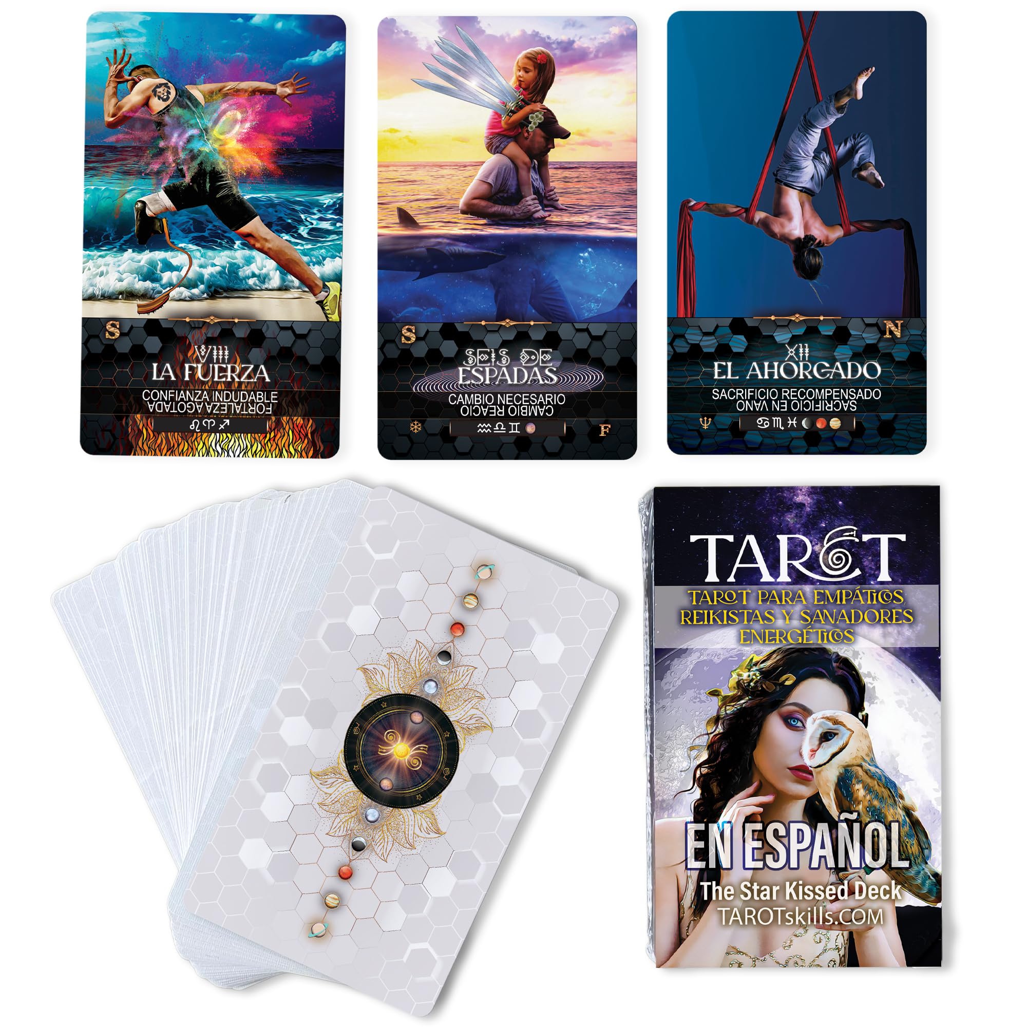 Tarocco Skills Star Kissed Tarocco Deck, Tarocchi Carte con Significados ed Ellos, tra cui Astrologia Alba Dorata Zodíaco y Planetas, Palabras Clave, Invertido, Elementos, Incluye Capacitación e Línea