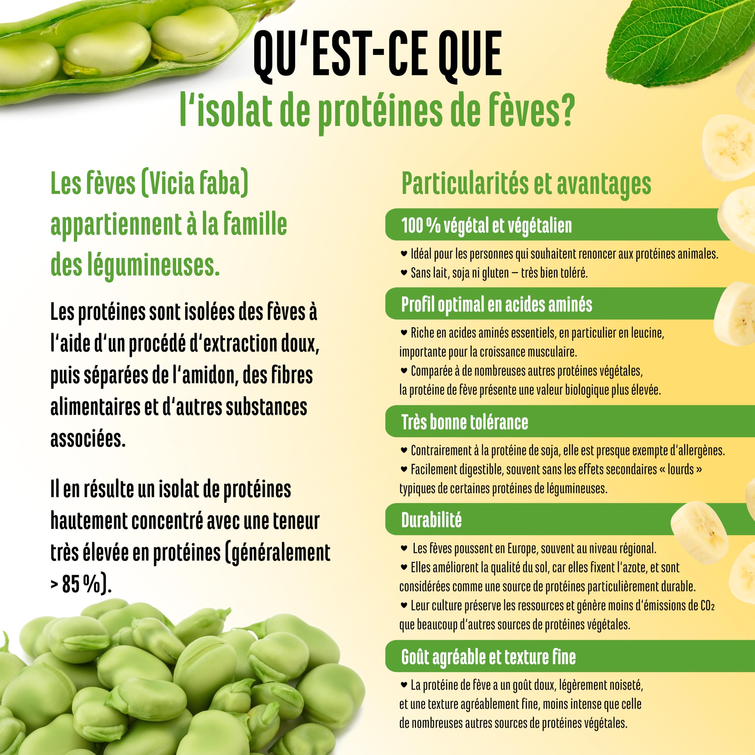 Yummy Vegan Protein Banana Milkshake – Shake protéiné végétal avec 24,8 g de protéines par portion à base d’isolat de fève avec BCAA et acides aminés – 908 g