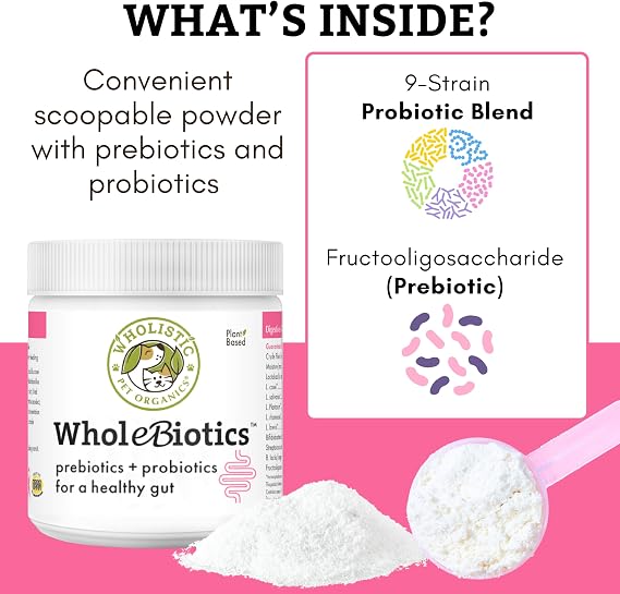 Prebiotics & Probiotics for Dogs & Cats Digestive Health - 1 Oz - 28 Scoops | WholeBiotics Pre and Probiotics for Dogs and Cats Gut Health and Immune Support - 9 Strains with 10 Billion CFU/g