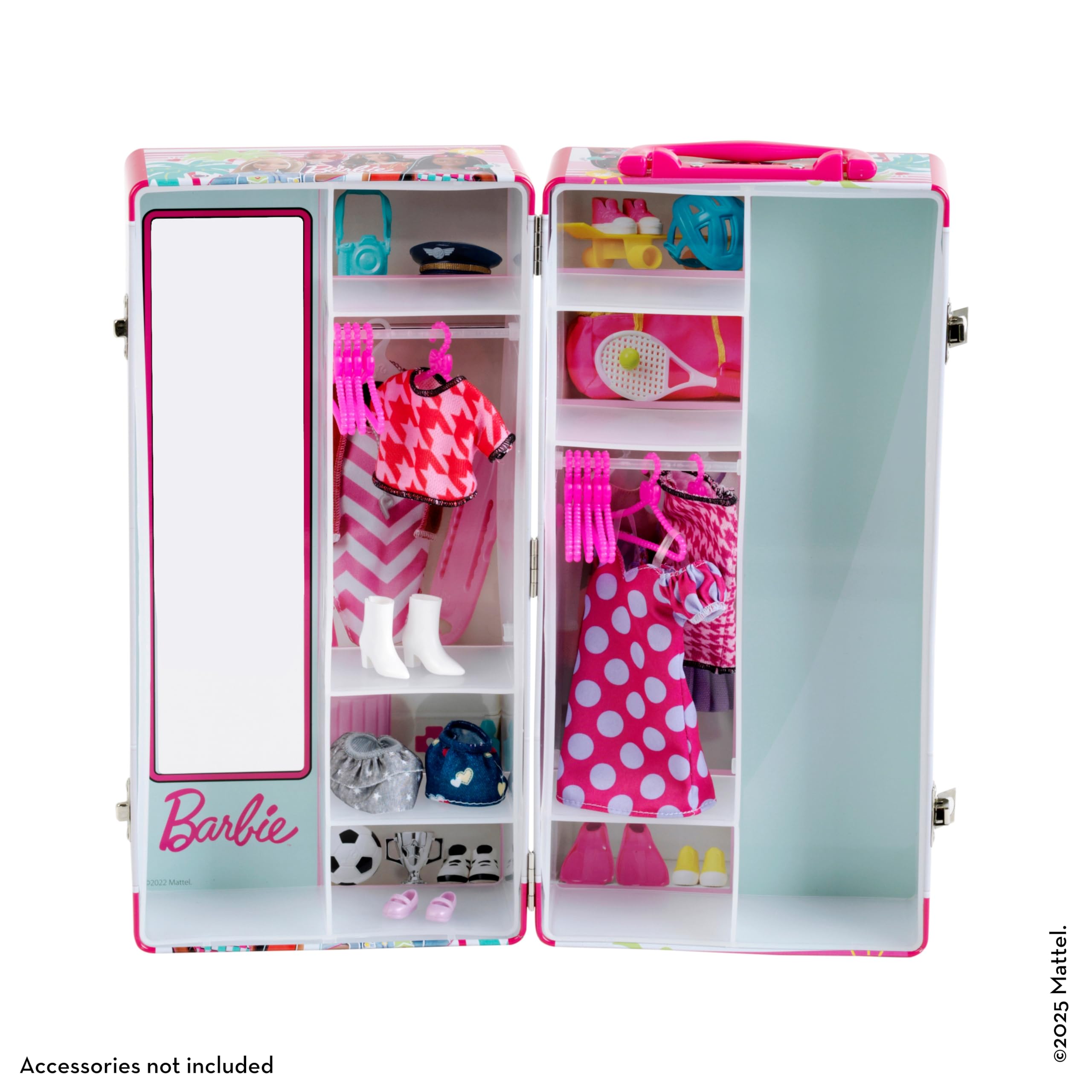 Theo Klein 5801 Valigia Guardaroba Barbie, con Barre Appendiabiti e scaffali, Accessori Inclusi, Multicolore, Giocattoli per Bambini dai 3 Anni in su