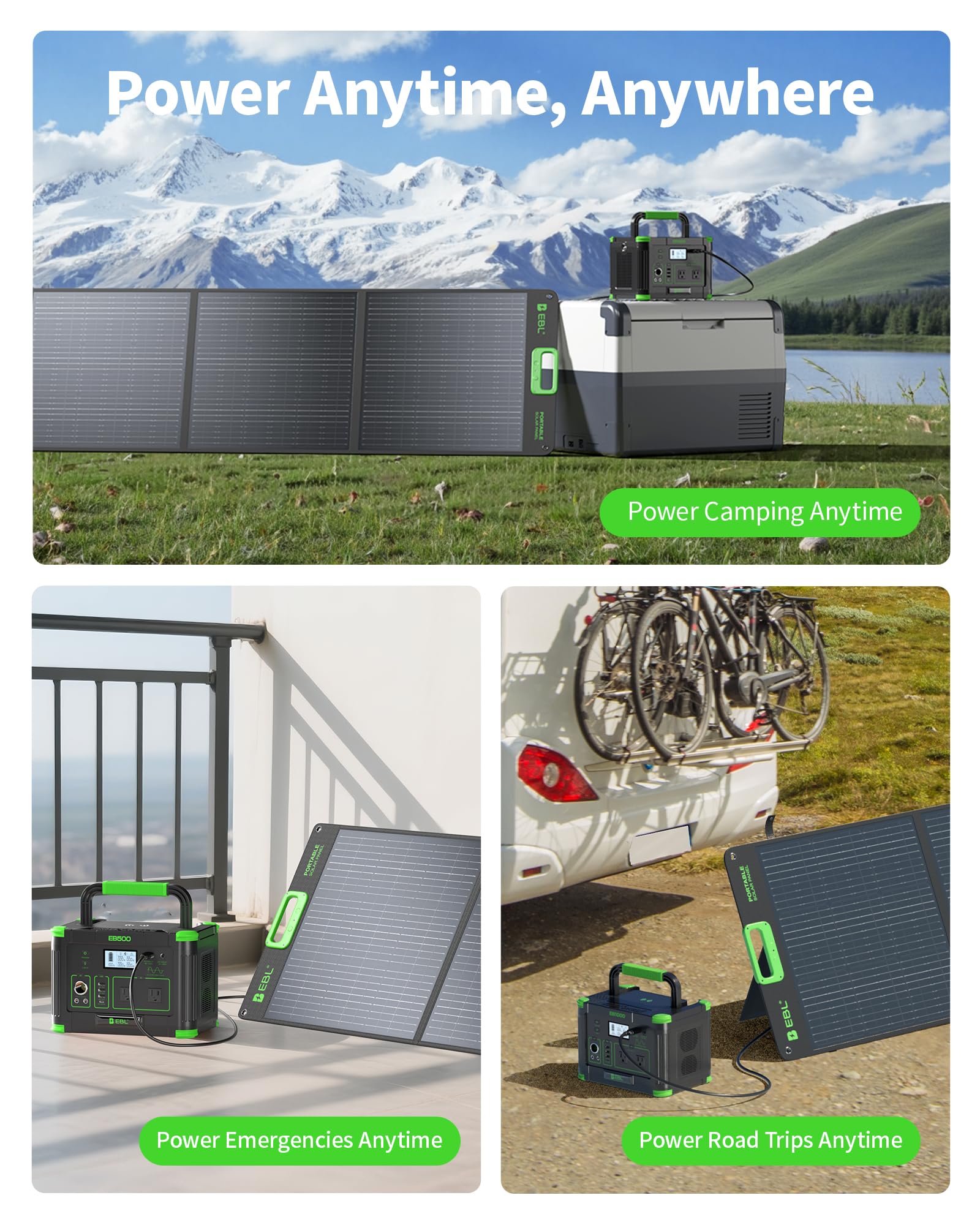 EBL Panel solar portátil de 200 W para central eléctrica, panel solar plegable IP65 impermeable con conector de salida MC-4 Anderson para RV, camping, opaco
