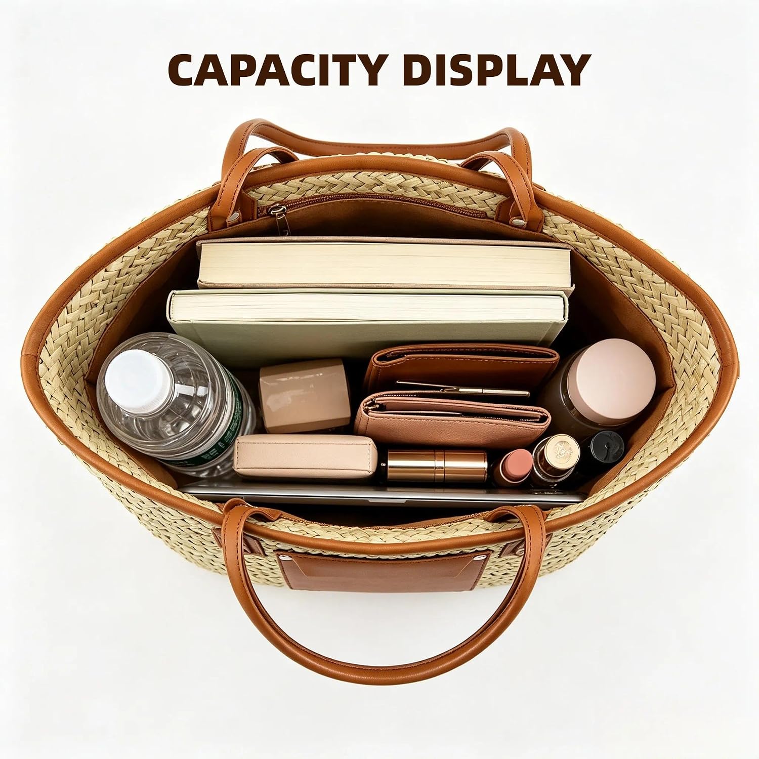 Summer Beach Handwoven Straw Basket Bag With Leather Panels - Rattan Crossbody Shoulder Bag for Women