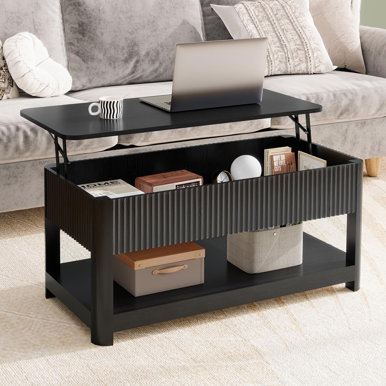Curated visual reference: Visual Reference: Lift Top Coffee Table With Storage Mid Century Modern Fluted