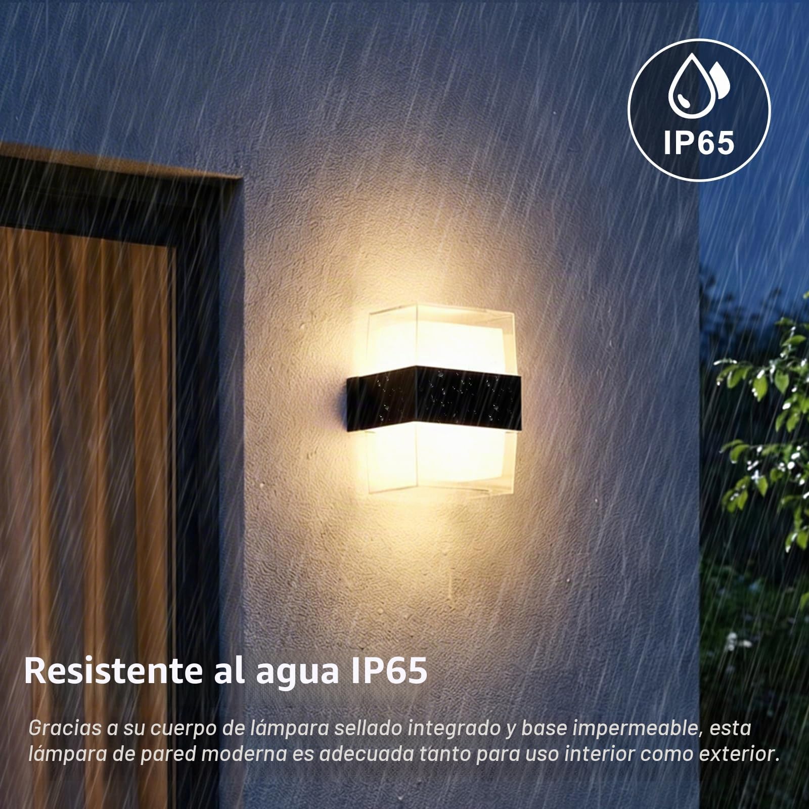 LED Aplique Pared Interior, 12W 1200LM Lampara Exterior Moderna, IP65 Apliques Pared, 3000K Up and Down Iluminación, Luz Exterior Pared para Salón Dormitorio Jardin Balcón Baño, Negro 2 Pack