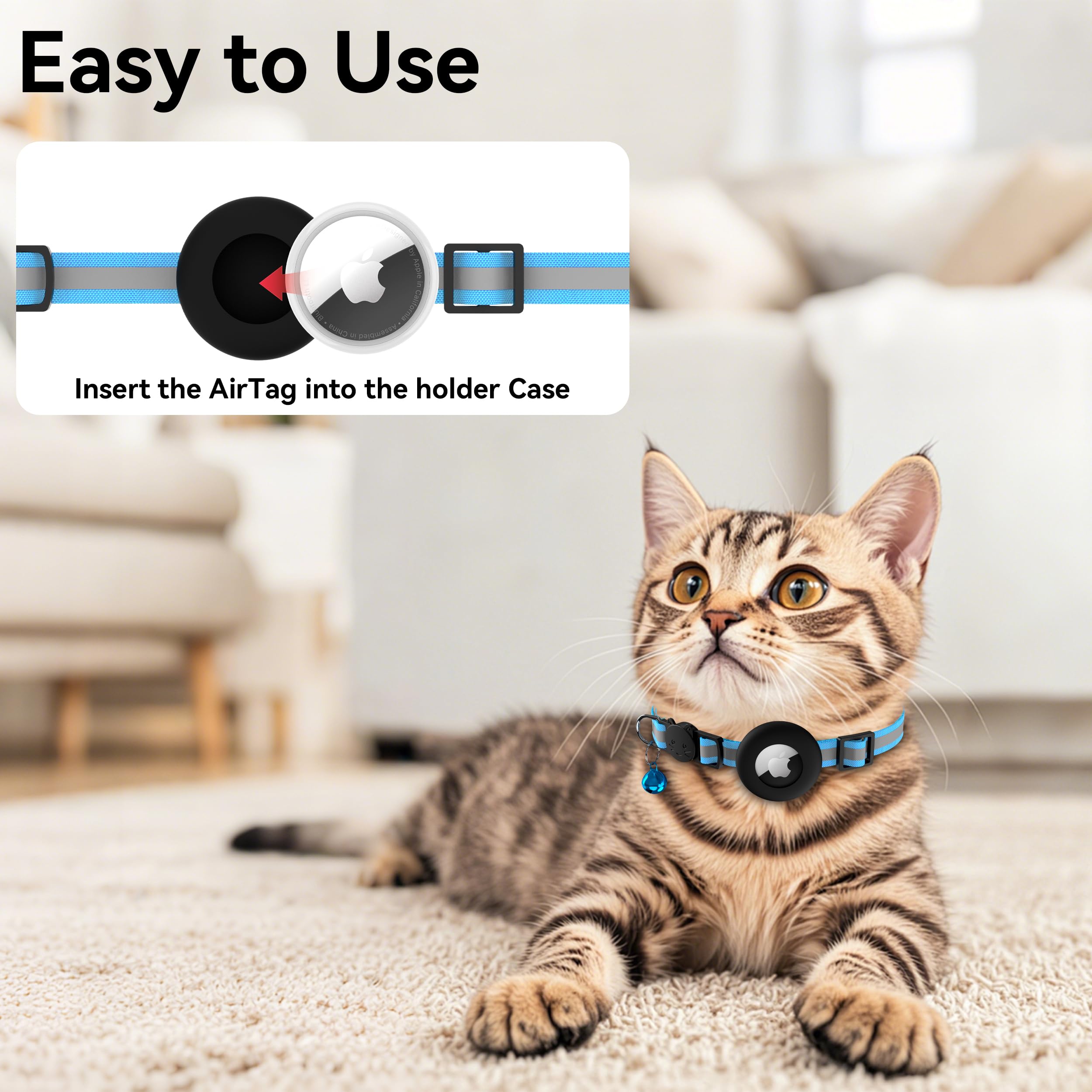 Vanjua 2 Pack Airtag Cat Collar Breakaway with Bell, Reflective Kitten Collar with Air Tag Cat Collar Holder Case for Girl Boy Cats, Pet Supplies Accessories (Black A+Blue A) - image 4