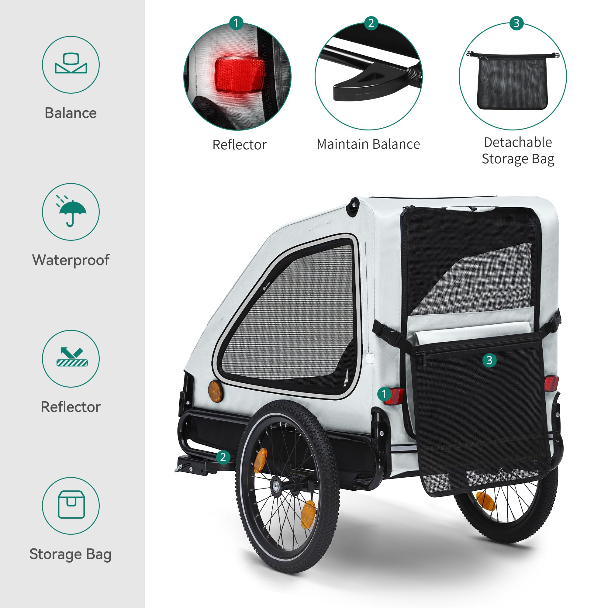 YITAHOME Remolque para Perros 2 en 1 con Rueda Delantera giratoria de 360 ° y Desmontable, Carrito de bebé de Lona Oxford 600D, Remolque para Perros, para Bicicleta, máx. 40 kg, reflectores y Correa