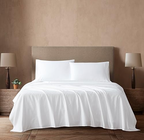 Linen Closet Juego de sábanas de algodón Supima de 800 hilos, 4 piezas, tamaño matrimonial, blanco ártico
