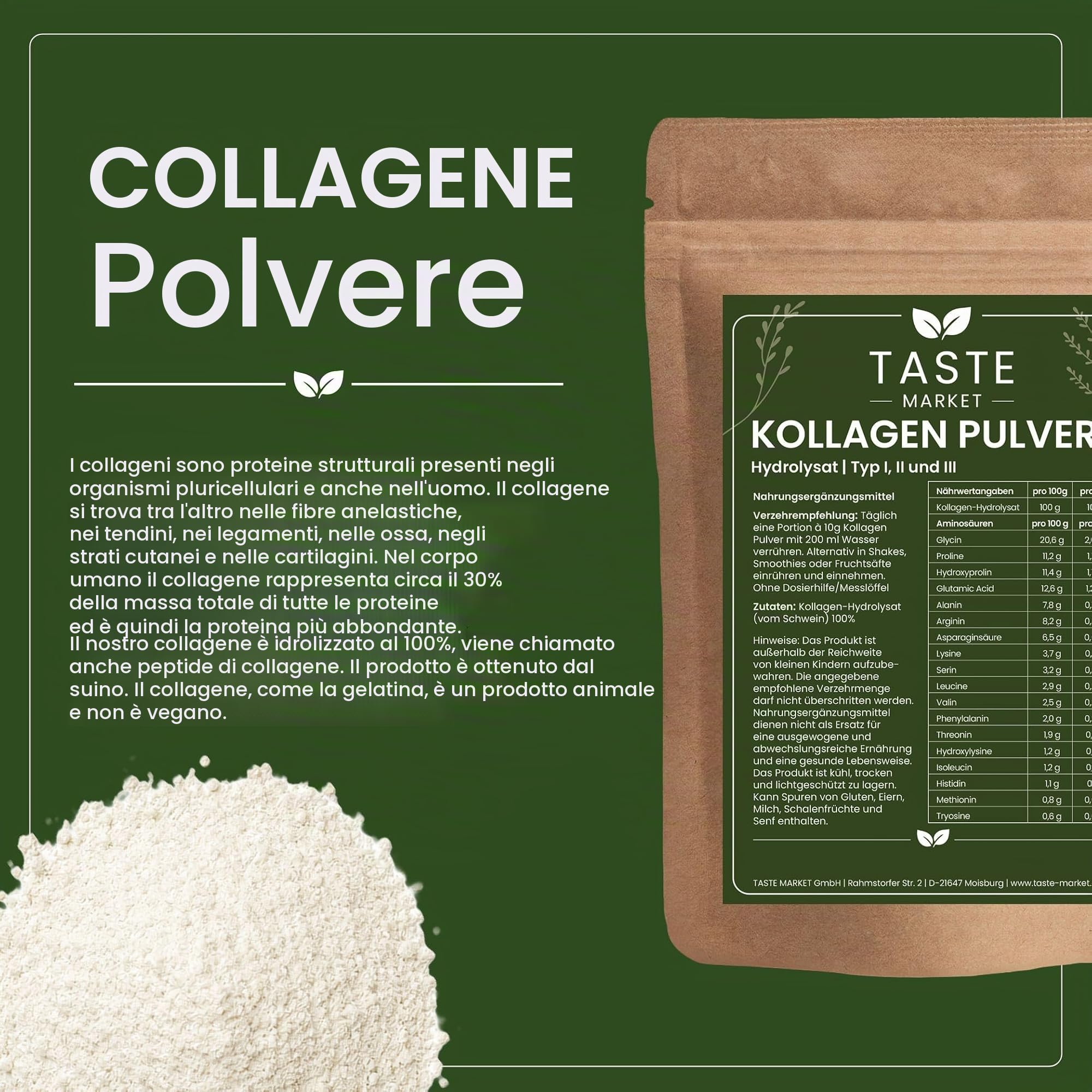 Collagene polvere 2 kg a scelta di misure | Collagene idrolizzato senza additivi | insapore | polvere proteica | peptidi tipo 1,2,3 (2 kg)