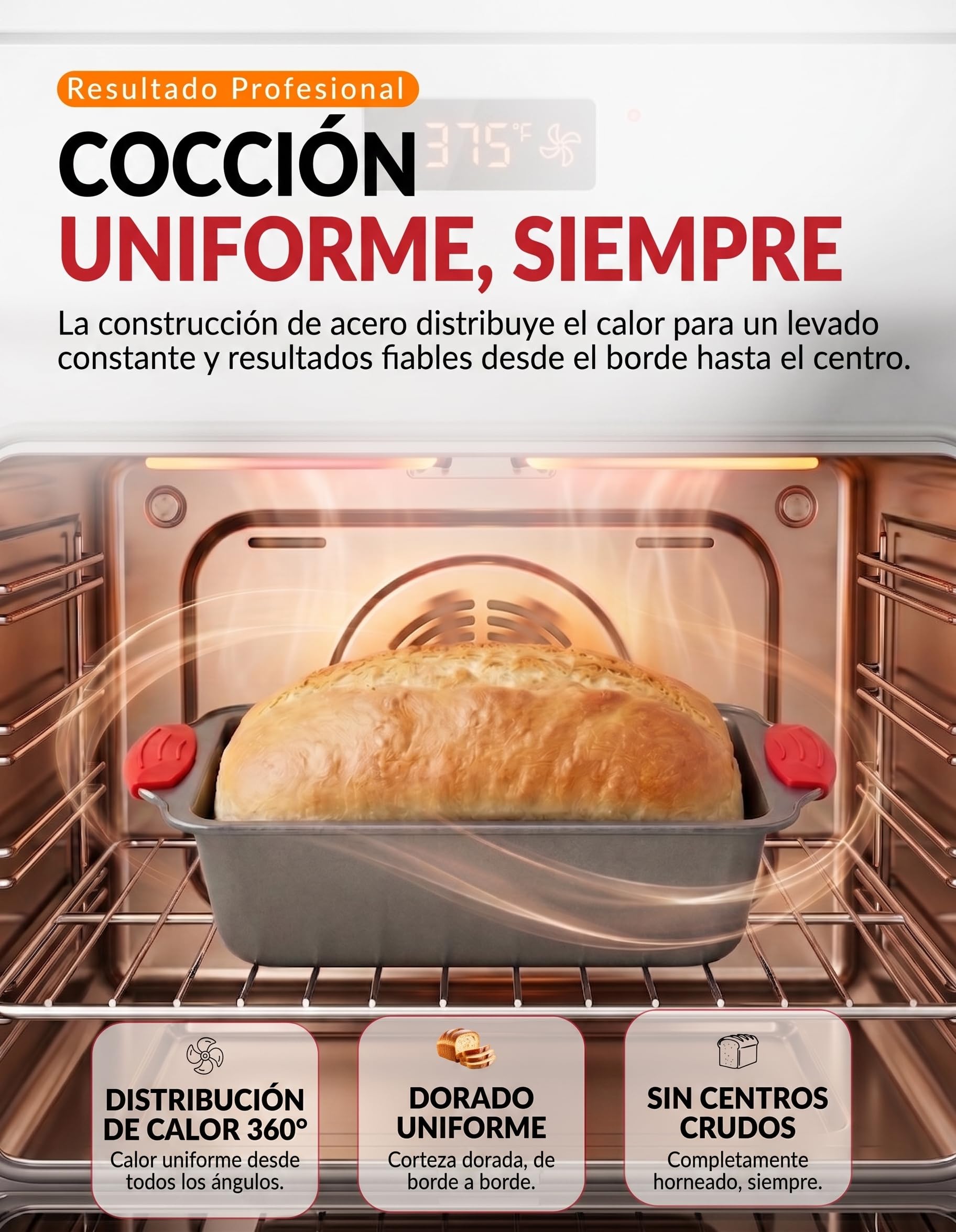 Molde para horno- Acero antiadherente, Boxiki Kitchen Molde para horno antiadherente profesional para hacer pan de plátano, pastel de carne, bizcocho , gris con rojo, 21.5 x 11.5 cm