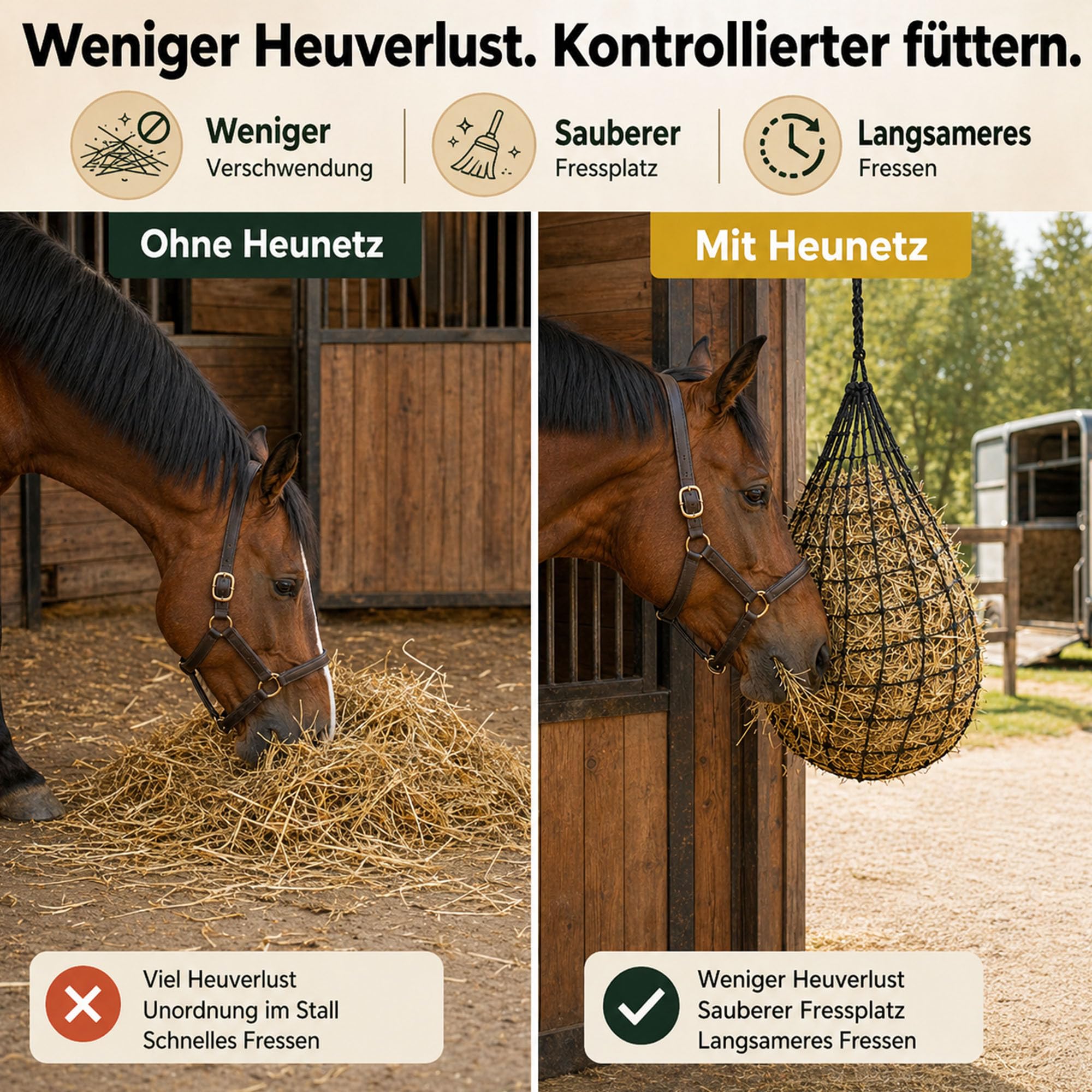 3 stück Heunetz für Pferde Engmaschig – 10kg Runder Heusack mit Tragetasche, Hängendes Heutasche als Futternetz fürs Pferd, für Stall/Weide/Pferdeanhänger, Rundballen & Heuballen, Langsames Füttern