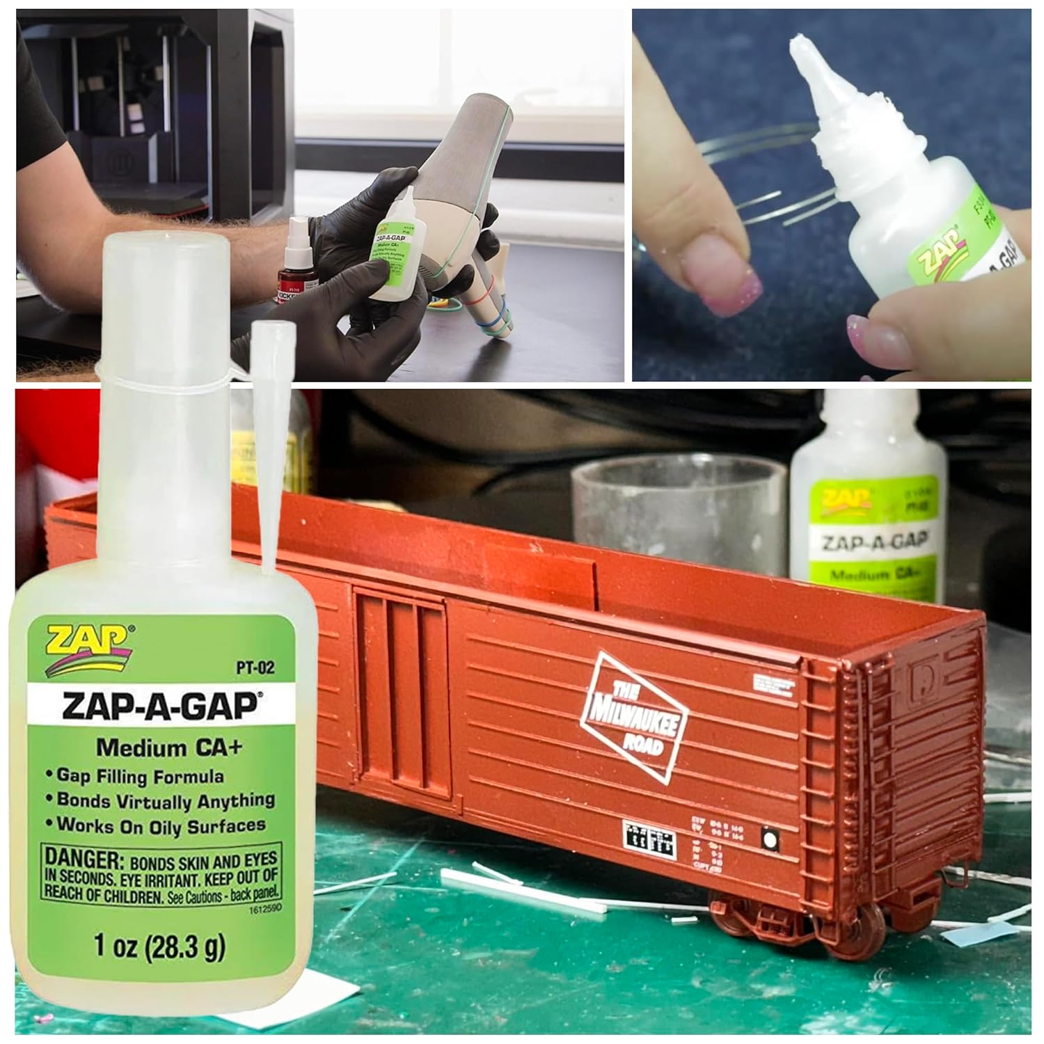 Pacer Technology Zap-A-Gap CA+ (3 Pack) – Gap-Filling Cyanoacrylate Adhesive for Wood, Plastic, Metal & More – Includes Precision Craft Knives