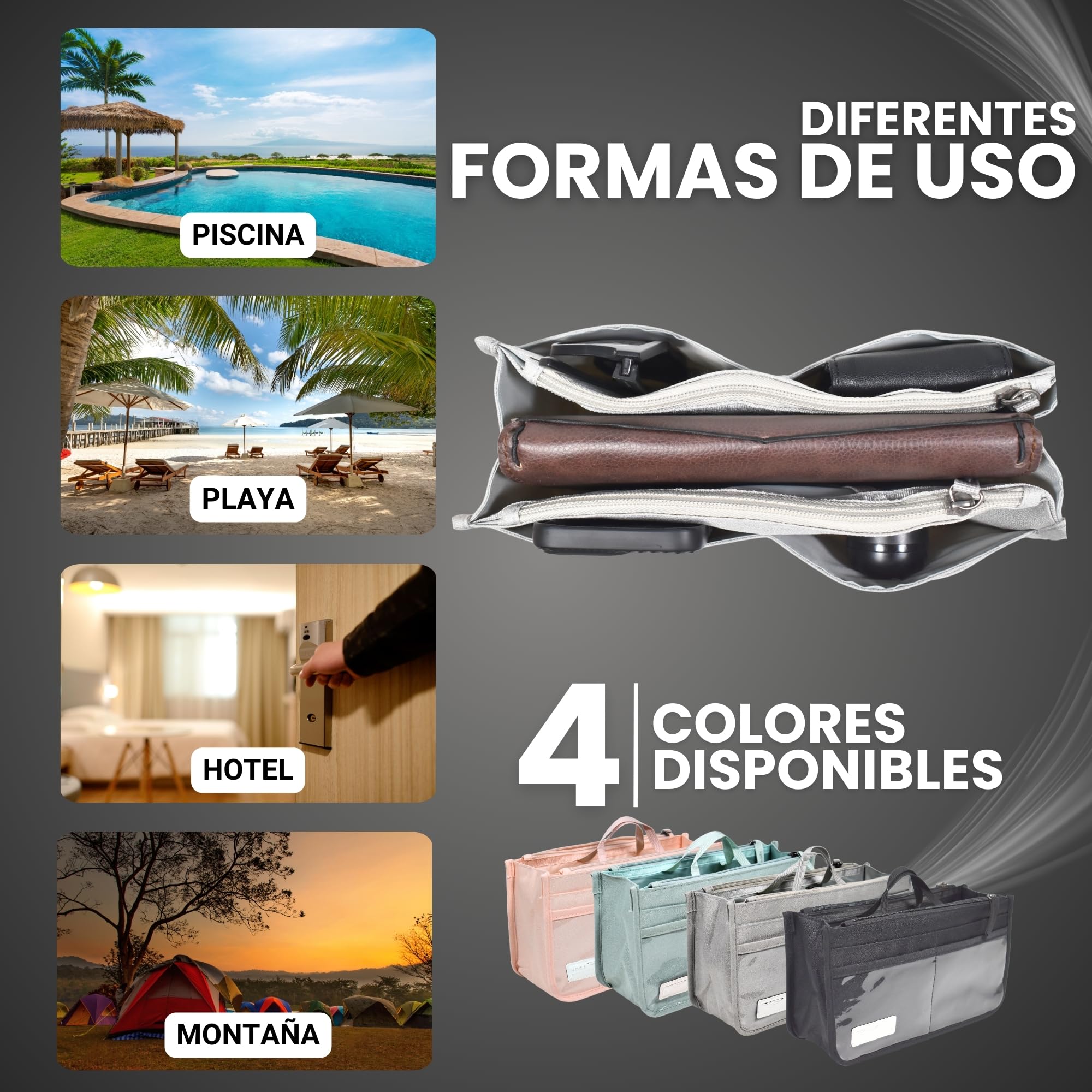 Organizer Leggero 2 Pezzi Organizer Per Borge Con 13 Tasche Espandibile - Borsa Organizzatrice Interna Con Doppia Maniglia E Cerniera - Ideale Per Viaggi, Lavoro E Uso Maniglie Organizer